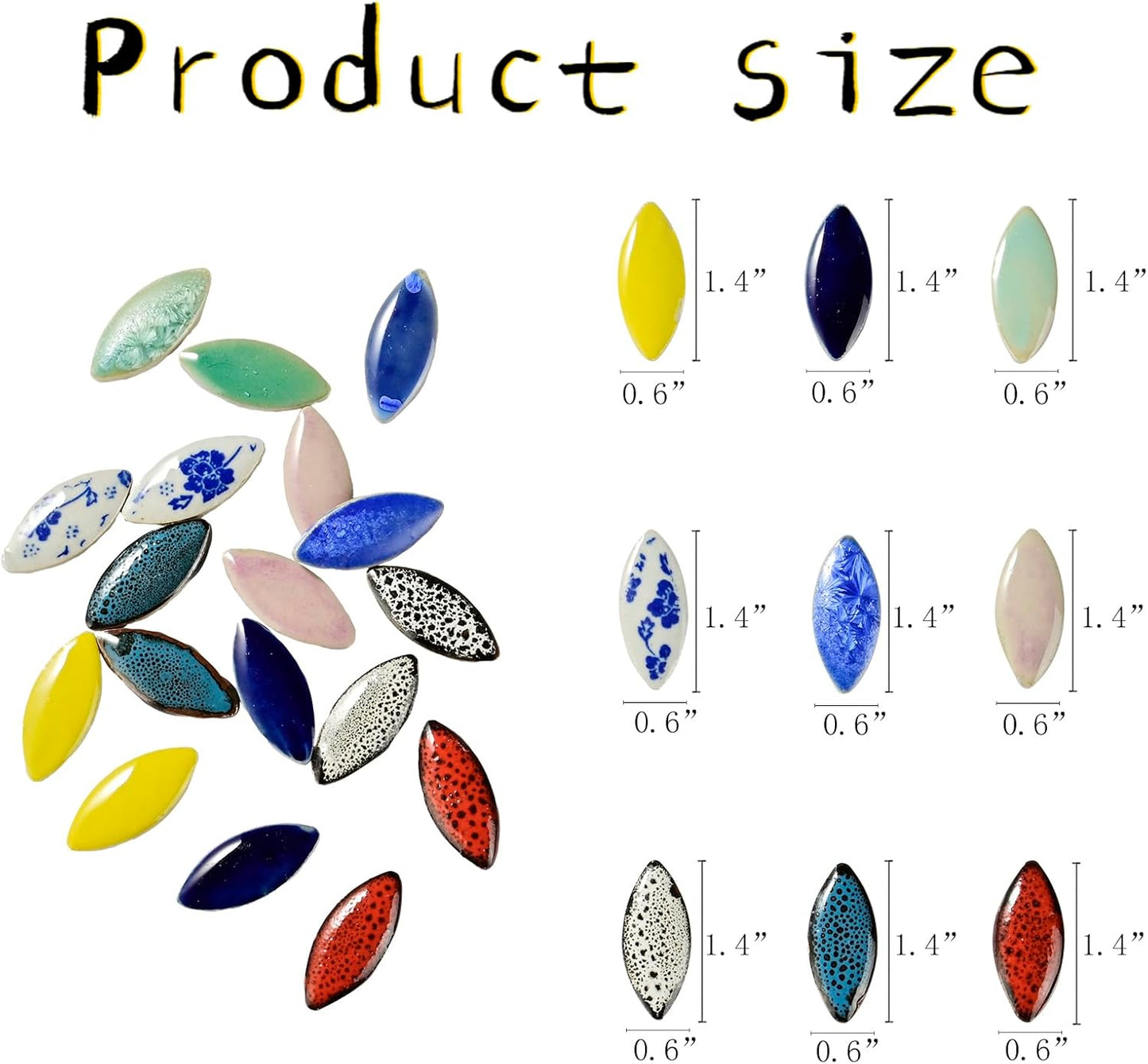 70 Pcs Petal Ceramic Mosaic Tiles, Green, Polished Edge, Cottage Style, Floral Pattern, Glue Down Installation, Suitable for Crafts and Home Decorations