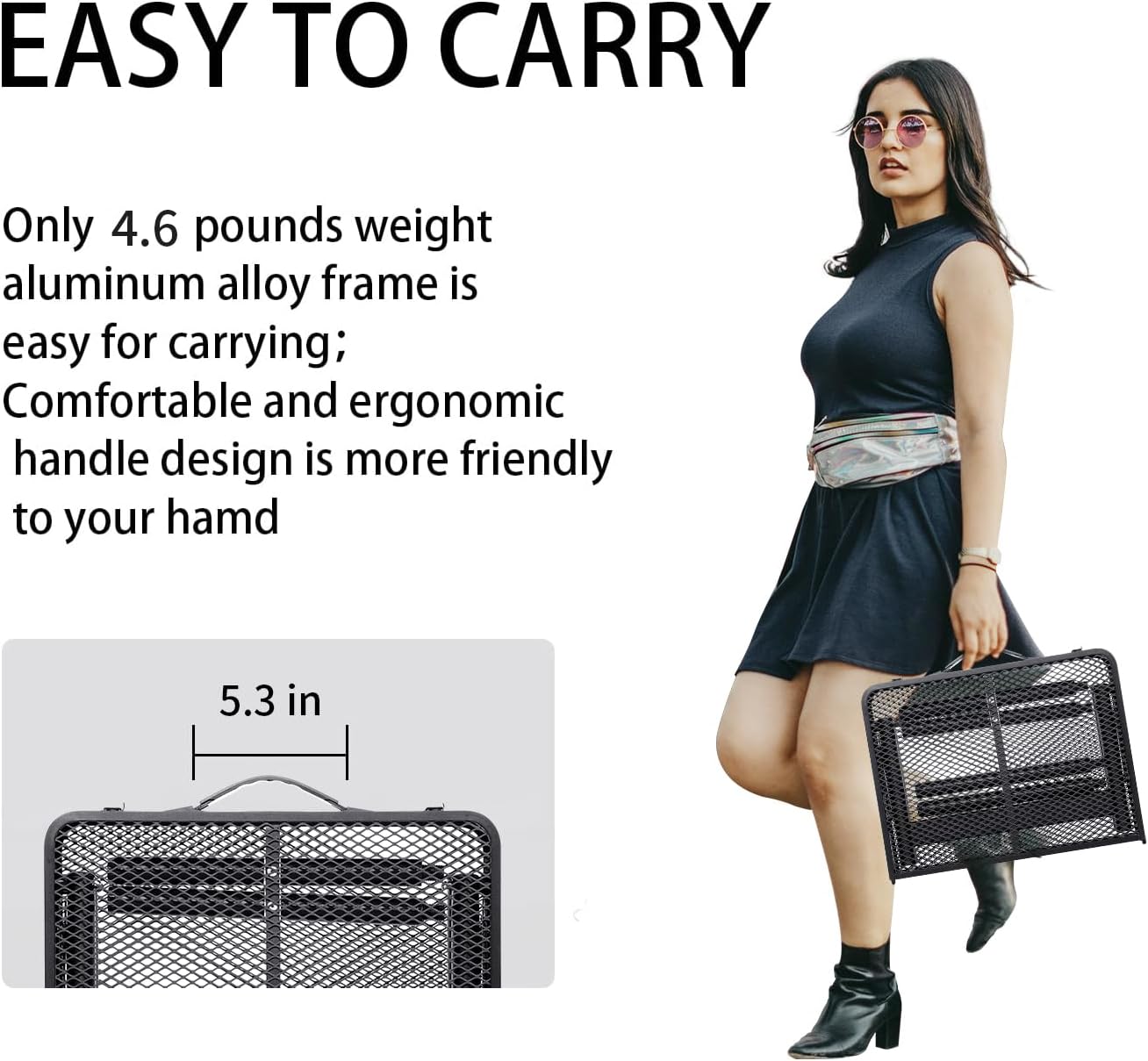 Small Folding Table 2FT Grill Table Foldable Camping Table Picnic Portable Mesh 2 Height Adjustable Outdoor Beach BBQ Black 23.6×15.7 inch