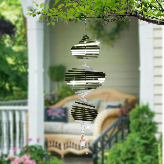 Wind Spinners Outdoor – Colorful Garden Wind Spinners & Yard Decorations, Outside Wind Chimes for Garden Decor, Birthday Gifts for Women (Helicoid-Silver, 7.8 inch)