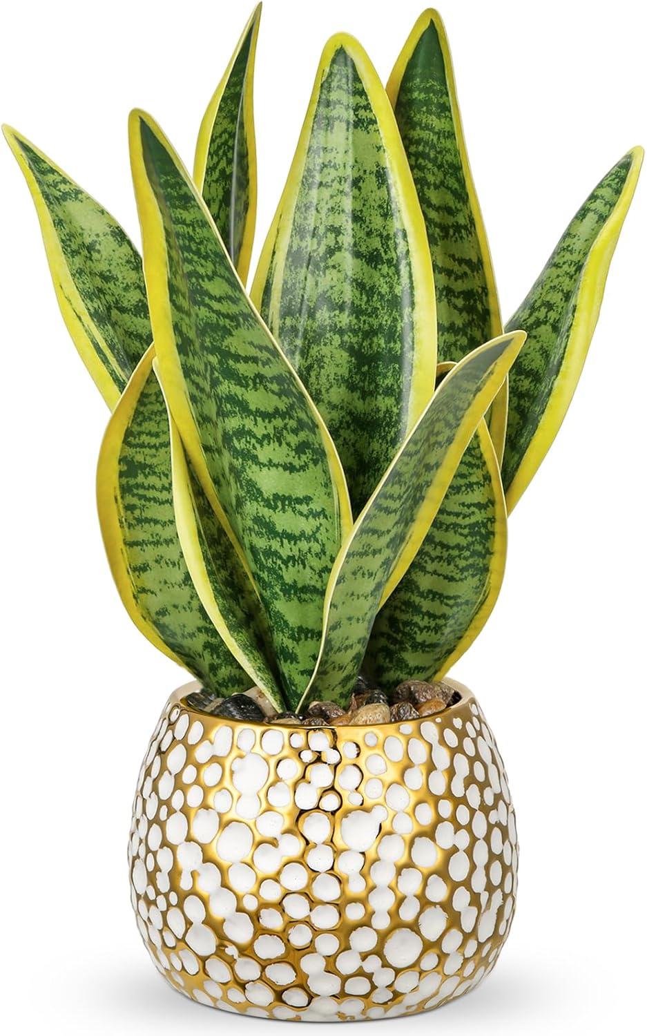 Hollyone Artificial Snake Plant Potted Faux Sansevieria Trifasciata Plants, 13" Tropical Fake Plants in Ceramic Pots for Home Office Room Indoor Decor Housewarming Gifts