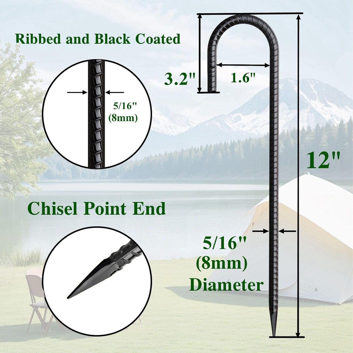 Rebar Stakes 12 Inch J Hook Ground Stakes Heavy Duty 30 Pack Chain Link Fence Stakes Galvanized Anchors Metal Tent Stakes for Wire Fencing Concrete Forming Trampolines Camping Canopies Shed Swing