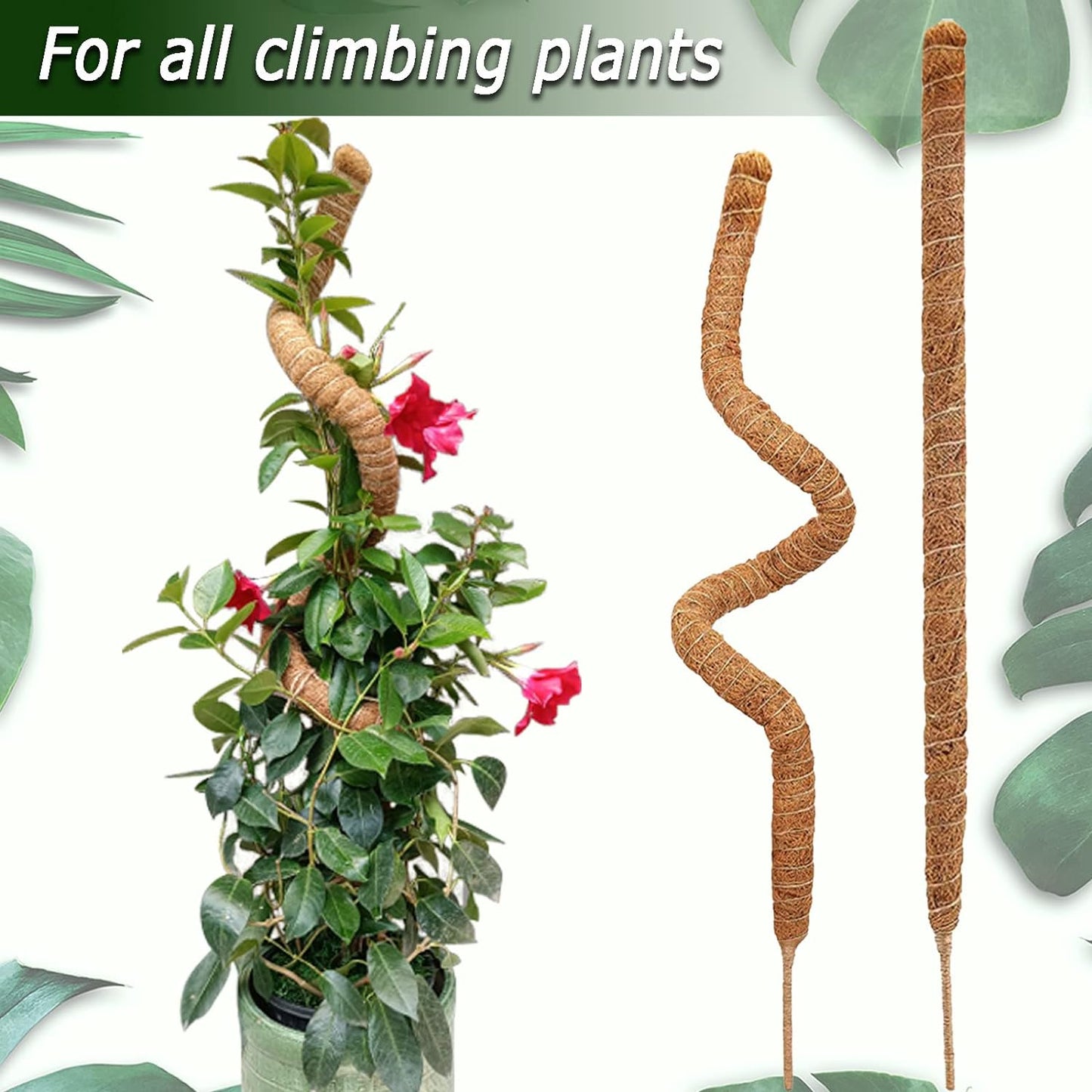 2 Pack 25" Moss Pole, Bendable Moss Pole for Plants Monstera, Moss Poles for Climbing Plants Indoor, Handmade Coco Coir Plant Pole Sticks Support Stakes for Potted Plants