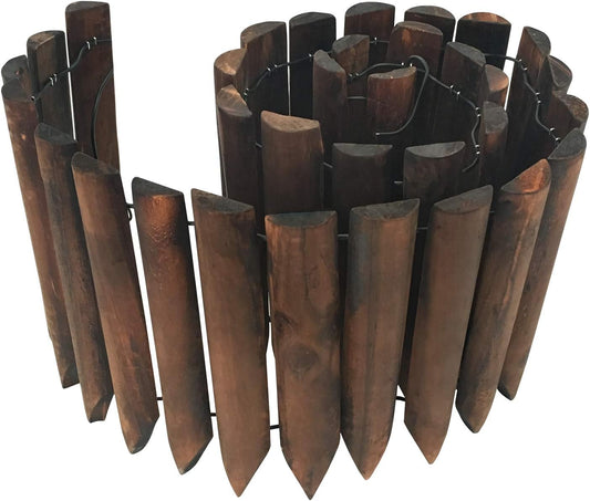 Worth Garden Wooden Short Fence Burnt Wood Finish Outdoor Landscape Edging Flexible Decorative Border - Tree Fence - Spring Garden & Yard Maintenance - 7.9'' H x 42'' L - K619A05