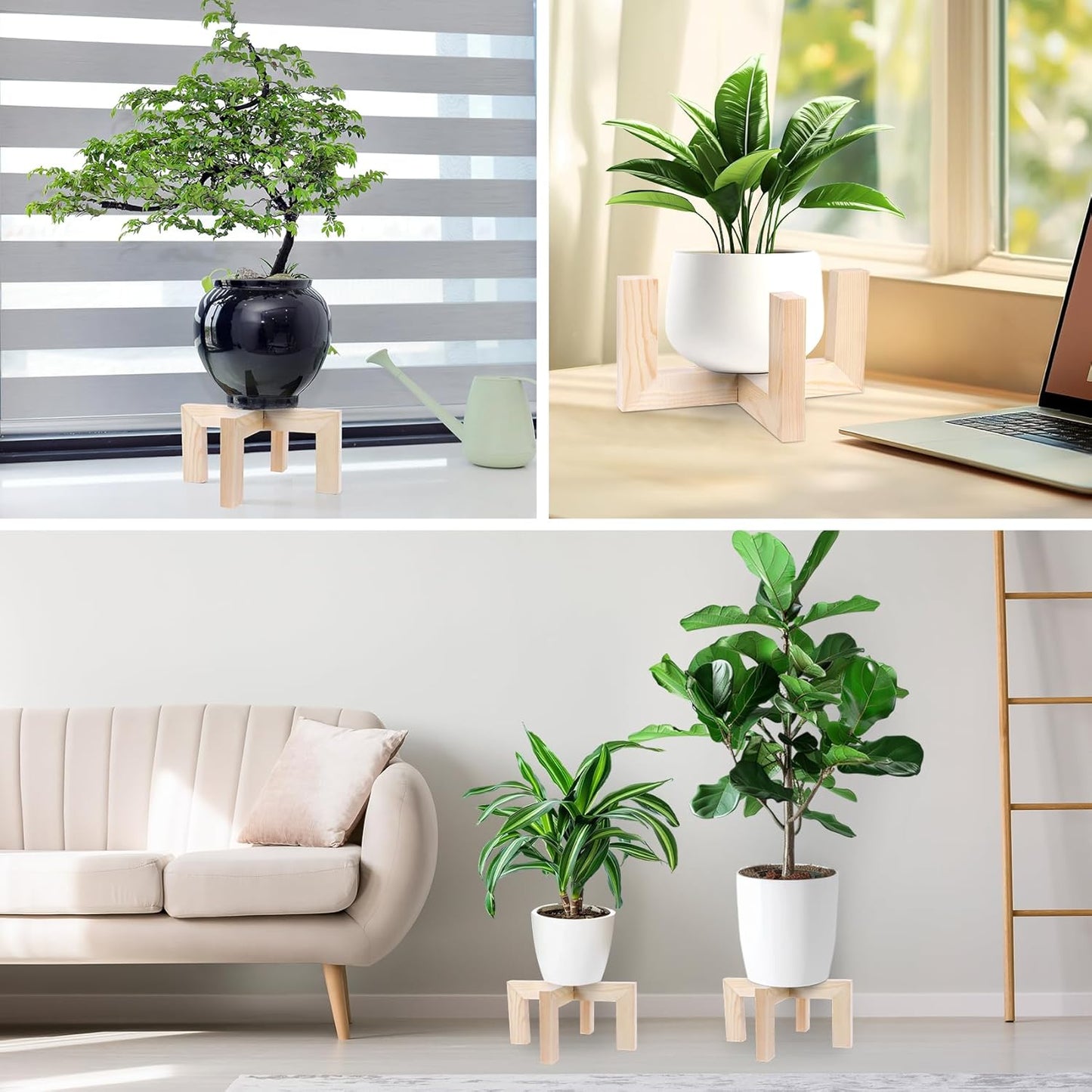 Plant Stand, Indoor/Outdoor Wood Plant Holder, Single Flower Pot Stand, Sturdy Planter Stand, Fit 5-15 Inch Pots