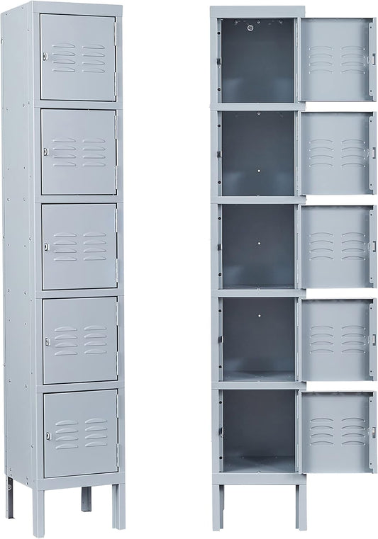 SISESOL Metal Locker for School,Metal Storage Lockers for Employees,Gray Steel Locker,5 Door Locker for Home,Office,Gym,Shop