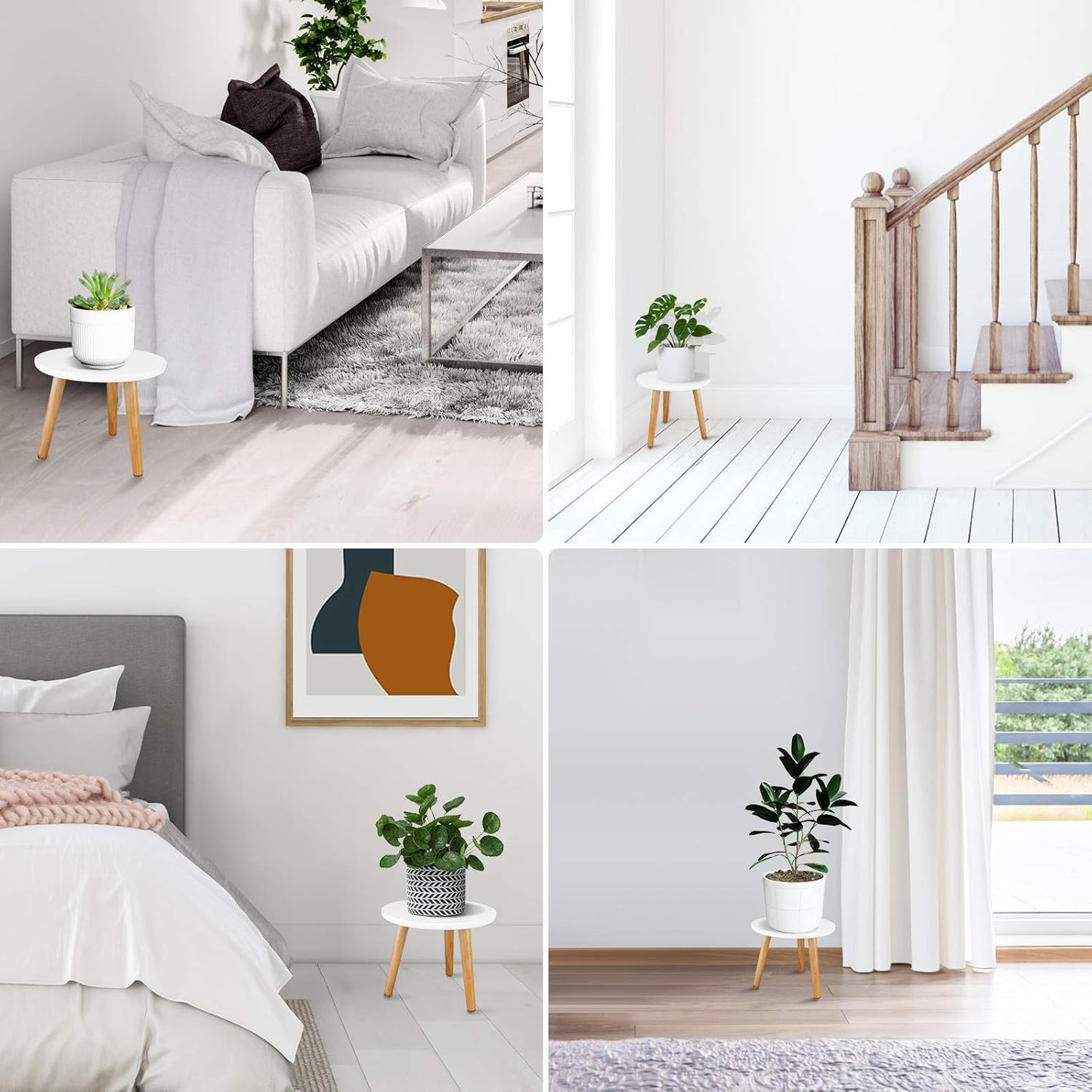 Uneedem Indoor Plant Stand, Wood Mid Century Modern Small Round Side Plant Table for Indoor Plants, 8.9" Tall Plant Holder for Flower Pots End Table