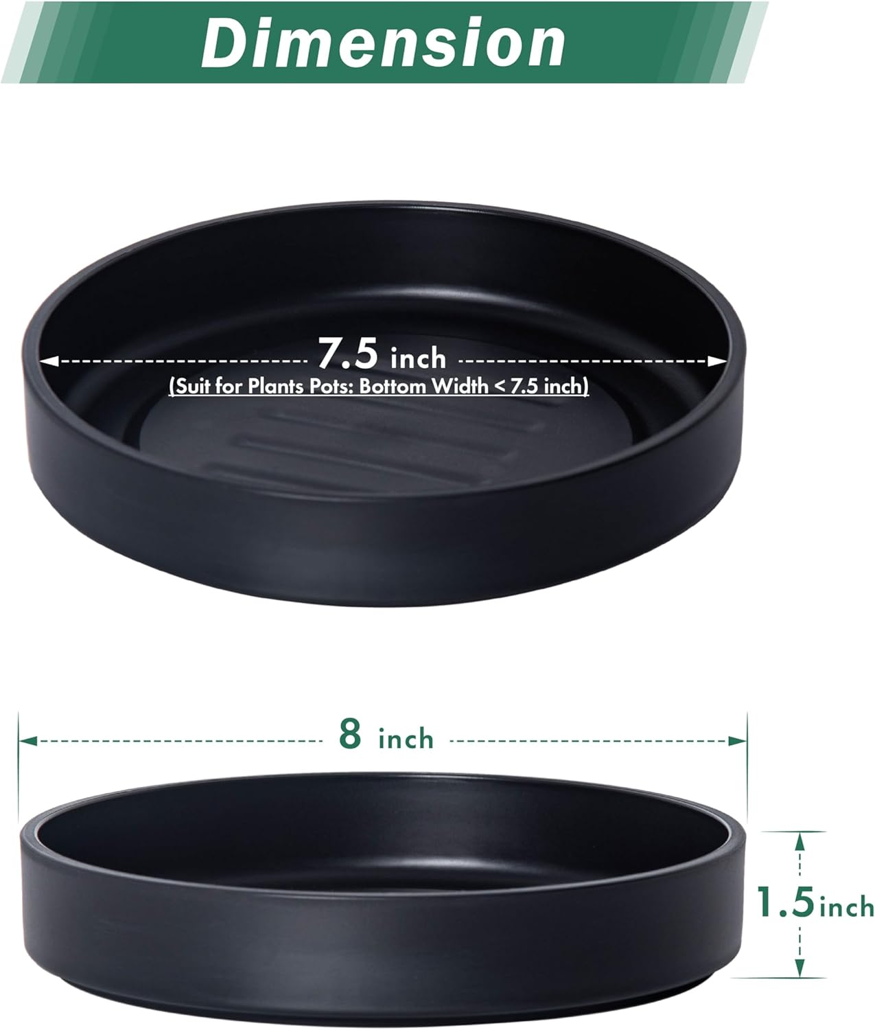 Phoenix Vine 8 Inch Plastic Plant Saucer Water Drip Tray, Heavy Sturdy Round Plant Drainage Tray for Indoors Outdoor, Matte Black, 21-TY-8B-1