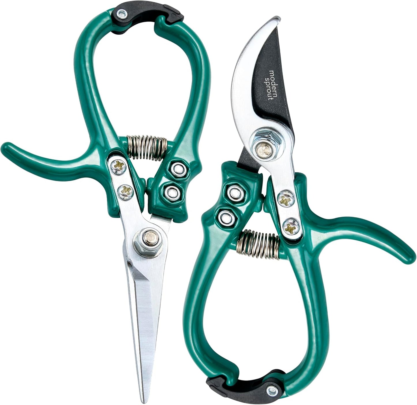 Modern Sprout Hand Pruners & Shears Set - Lightweight Gardening Tools W/Easy Lock - Sharp Carbon Steel Blades -Rust Resistant Scissors for Herbs, Flowers - Reusable Holster - Ocean