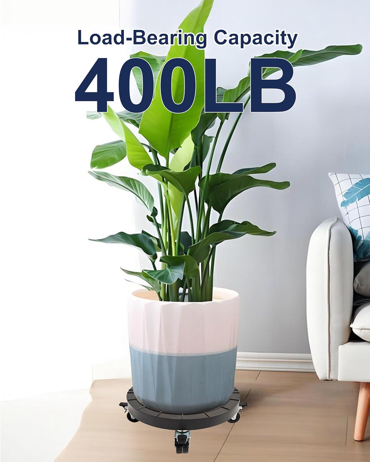 14 Inch Plant Caddy with Wheels Outdoor Indoor, Rolling Plant Stand for 400lb Heavy Duty Flower Pots, Round Plant Rollers Lockable Potted Planter Dolly, Black