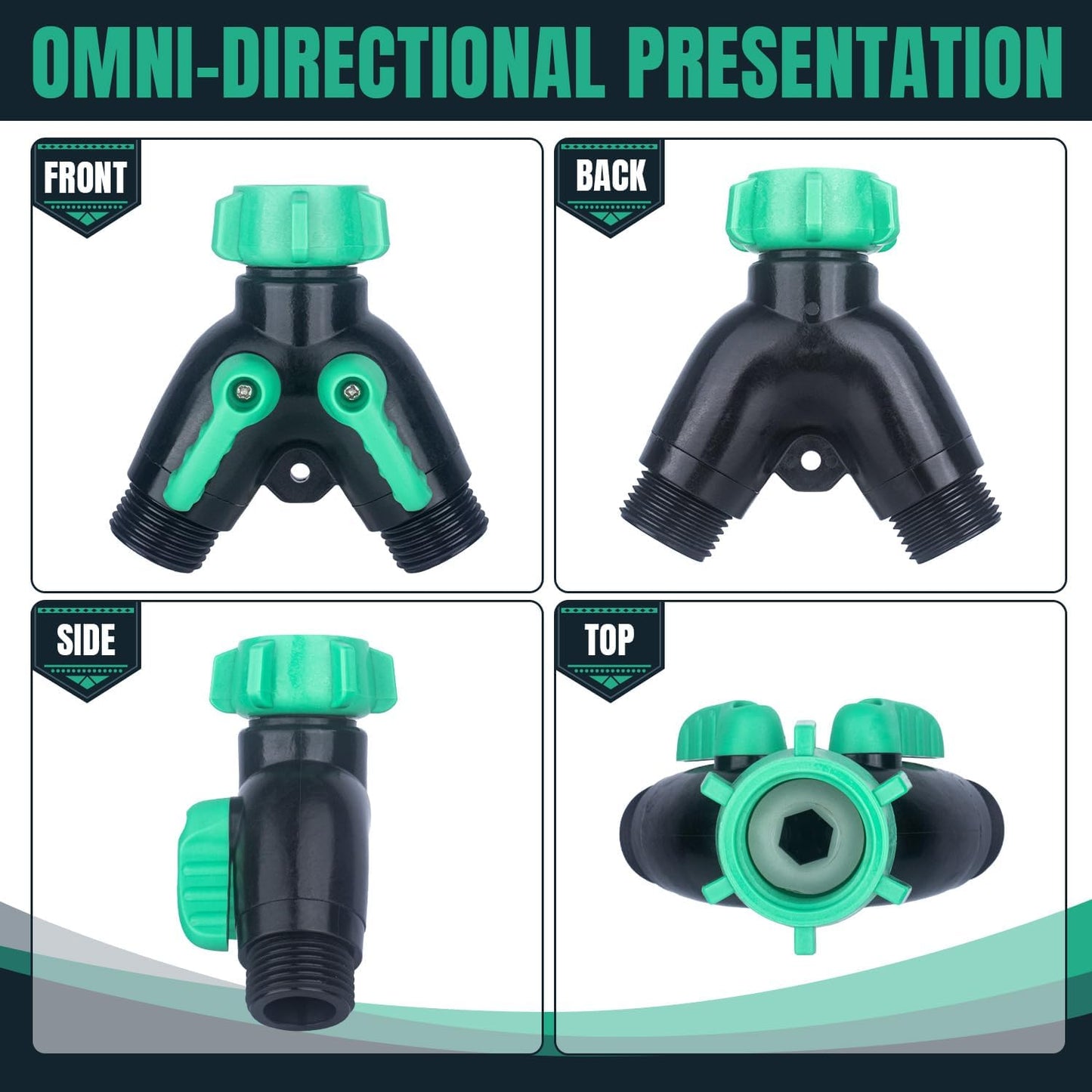 2 Pack Garden Hose Splitter 2 Ways Water Hose Splitter Heavy Duty Plastic 3/4" Hose Y Splitter Outdoor Faucet Splitter with Leak Proof Tape and 4 Extra Rubber Gaskets