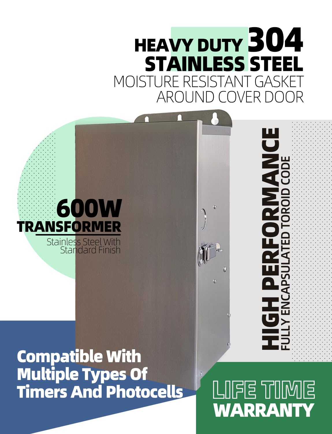 MALORY 600W Low Voltage Transformer for Landscape Lighting,120V AC to 12/13/14/15/16/17/18/22V Multi-Tap Power Supply for Outdoor Landscape Lights,Yard Lights,Garden Lights(Transformer only)