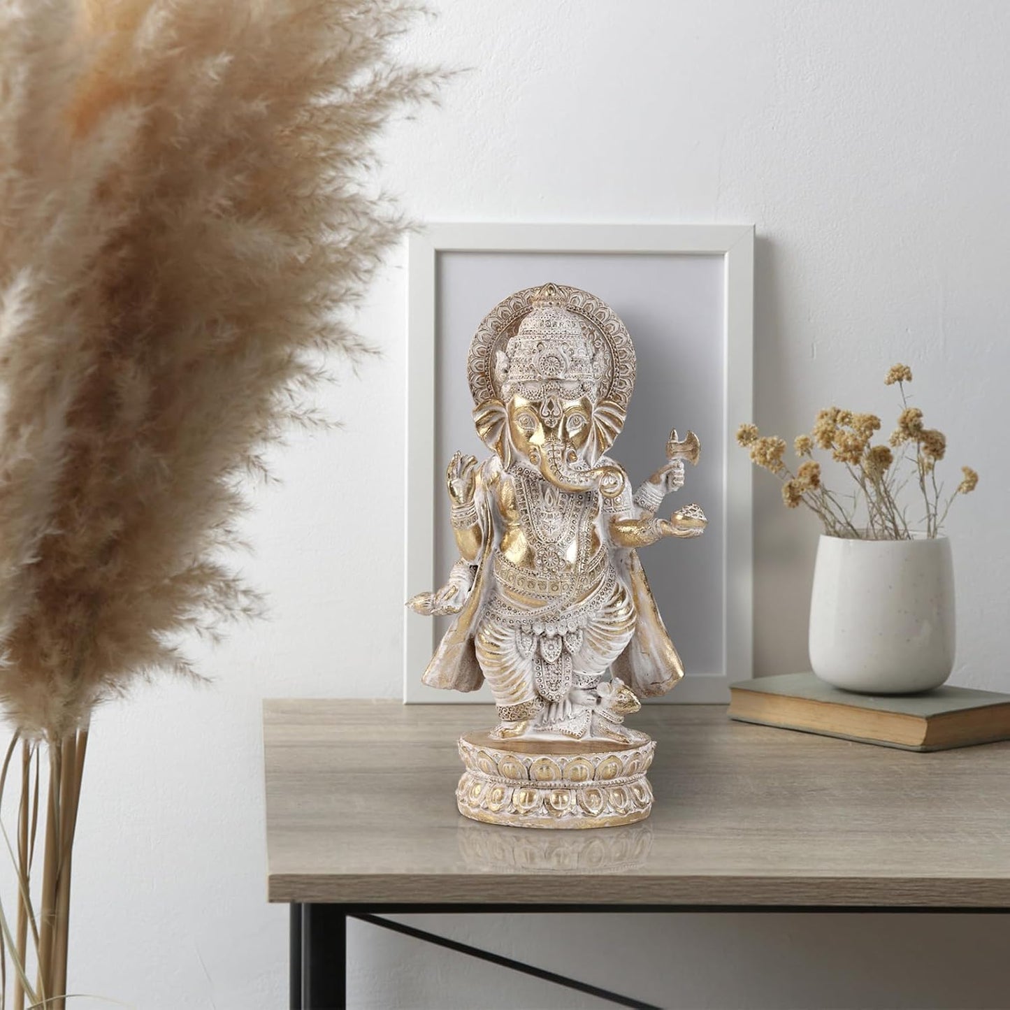 Gold Lord Ganesha Statues- Hindu Elephant God Statue Resin Sculpture Indian Ganesh Buddha Figurine Handmade Gift Decoration Ornaments for Home, Garden, Car