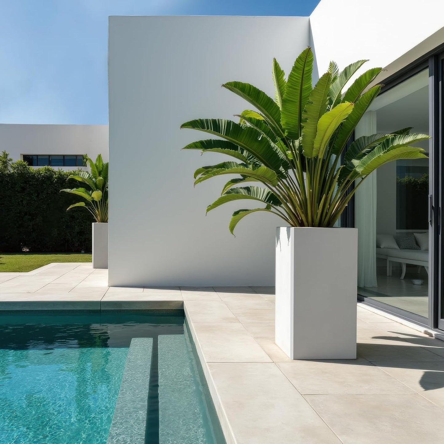 Galvanized Steel Metal Planter, 26 Inch White Square Outdoor Planters with Removable Insert Shelf and Drain Holes, Heavy Duty Flower Pot Modern Commercial Residential for Trees Patio Deck Yard Garden