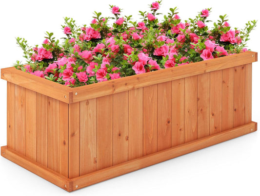 Giantex Raised Garden Bed, 31”x14”x12” Wooden Planter Box with 4 Drainage Holes & Detachable Bottom Panels, Elevated Flower Bed, Rectangular Plant Container for Vegetables, Herbs & Fruits, Orange