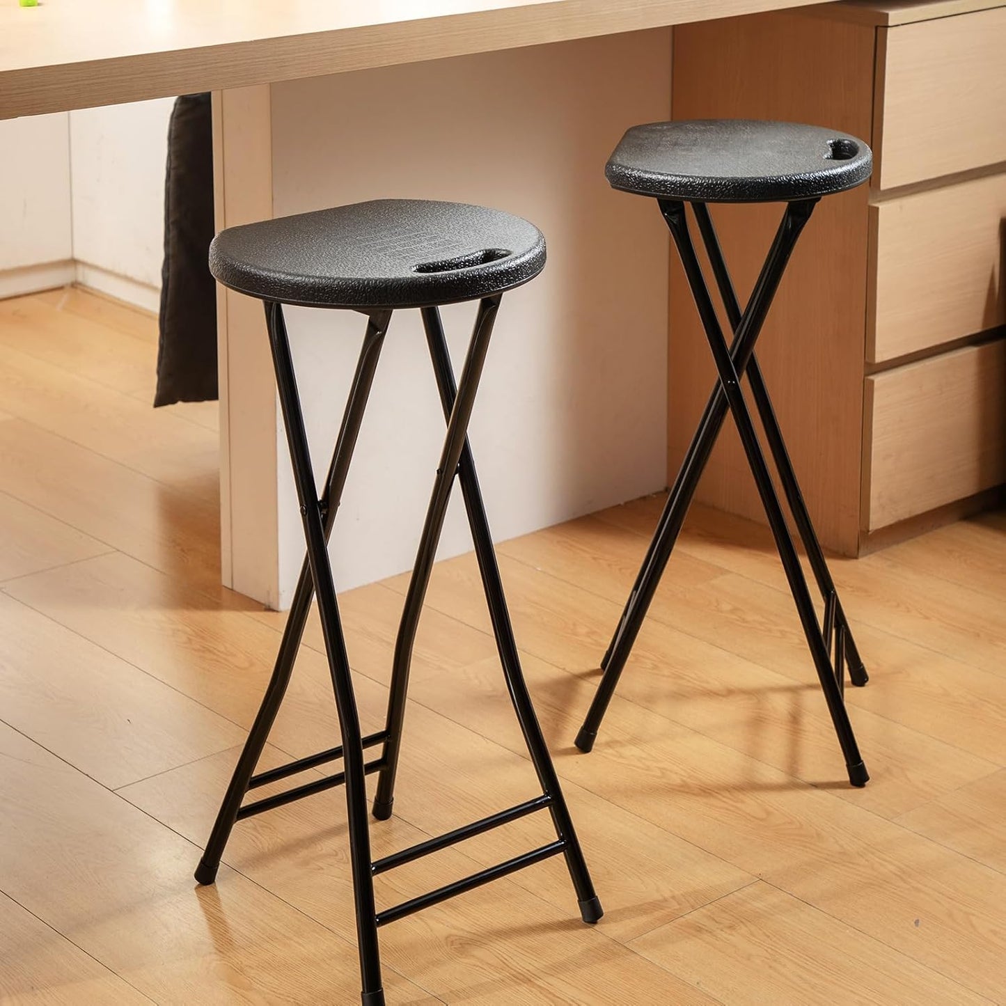 Suzile 1 Pc Tall Folding Chair Portable Plastic Stool Chair Heavy Duty Foldable Bar Stools with Handle for Adults Kitchen Counter Room Home Camping Indoor Outdoor, 300lbs Capacity (27 Inch)