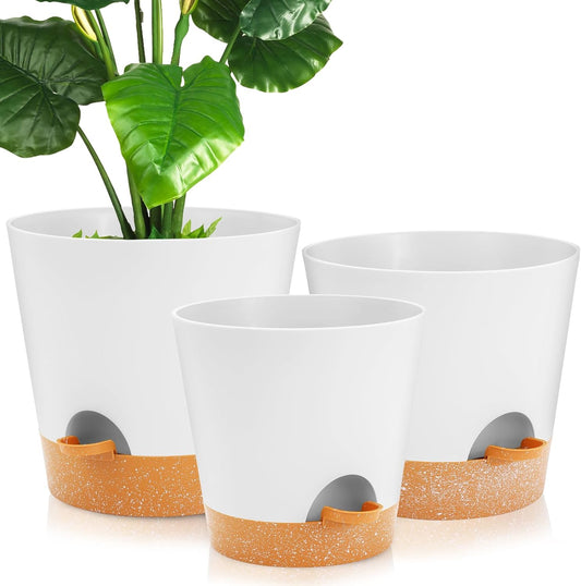 GARDIFE 10/9/8 inch Plant pots, planters for Indoor Plants, self Watering Plant Pot, Flower pots, White