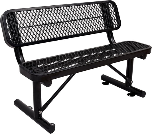 Outdoor Garden Bench, Cast Iron Metal Frame Patio Park Bench with Backrest, Portable Expanded Metal Black Bench, Commercial-Grade Outdoor Seating for Lawn, Patio, Park, Yard, Garden (Black, 4FT/48'')