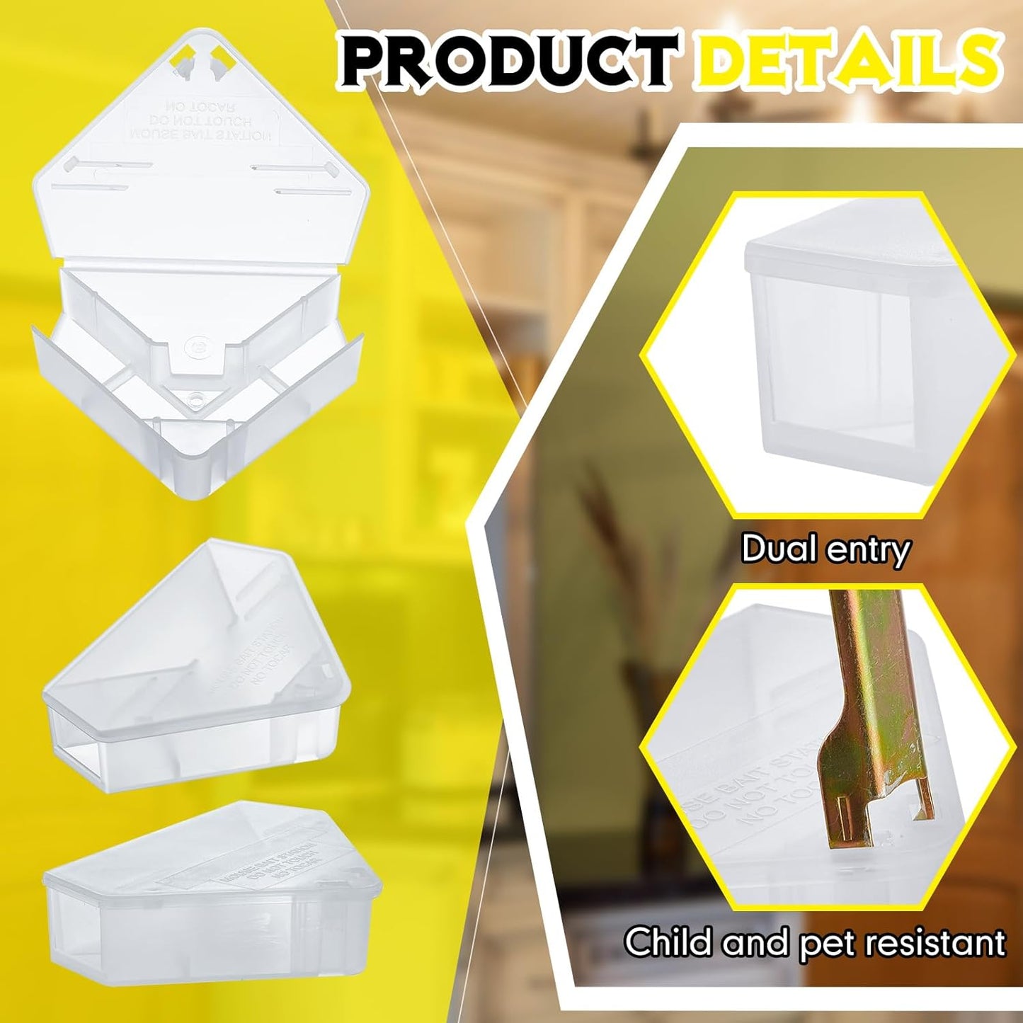 Qualirey 24 Pcs Mice Station with Key Triangle Bait Station Reusable Rodent Trap Bait Box, Keeps Children and Pets Safe Indoor & Outdoor, Bait Not Included, Suitable for Small Mice (Translucent)