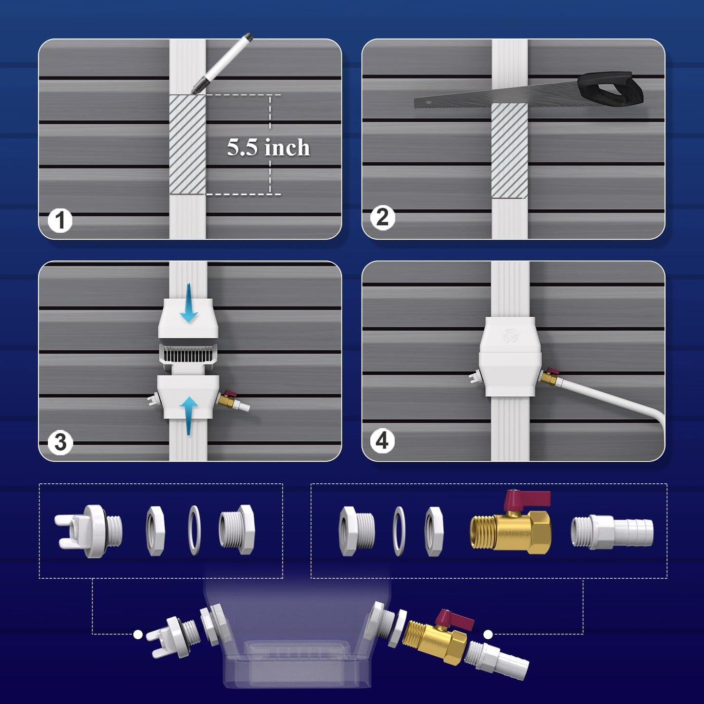 Rain Barrel Diverter Kit for 2"x3" or 3"x4" Gutter Downspouts, Rainwater Collection System with Filter and Brass Spigot – Rain Catcher Kit, Hose Not Included