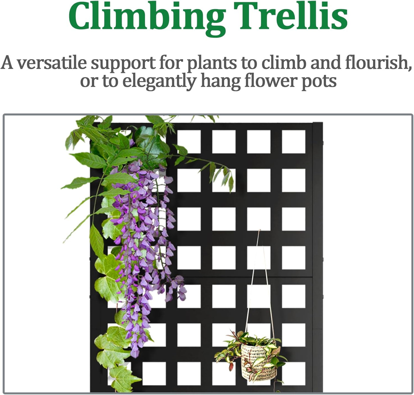 Metal Raised Garden Bed with Trellis, 2 in 1 Trellis with Planter Box & Privacy Screen for Climbing Plants, Vine, Outdoor Standing Flower Beds with Drainage Holes, 23.6"L x 11.8"W x 63"H, Black