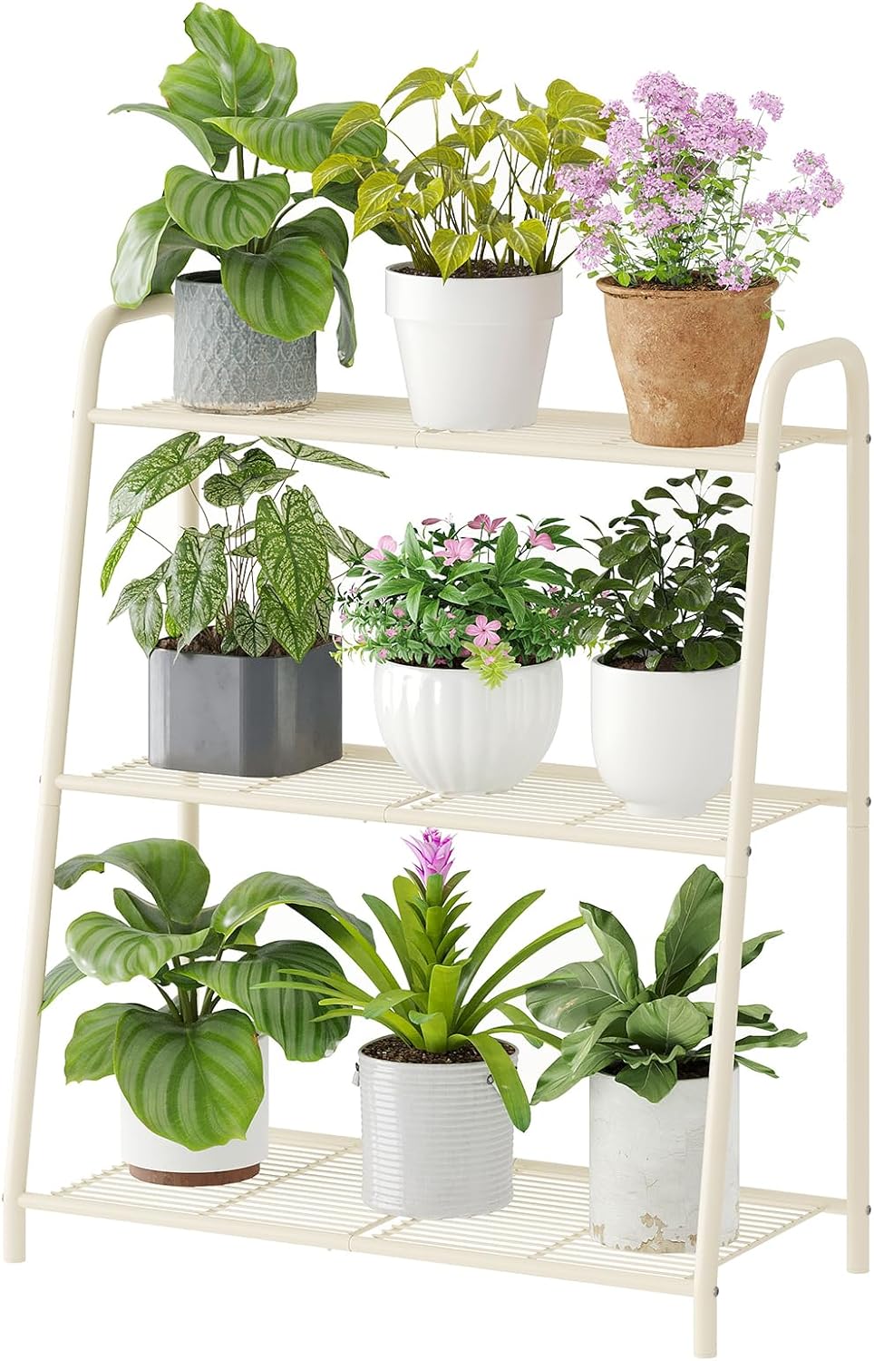 3-Tier Corner Plant Stand Indoor Outdoor , Metal Plant Shelf Black Large Heavy Duty Plant Rack Flower Pot Stand (White)