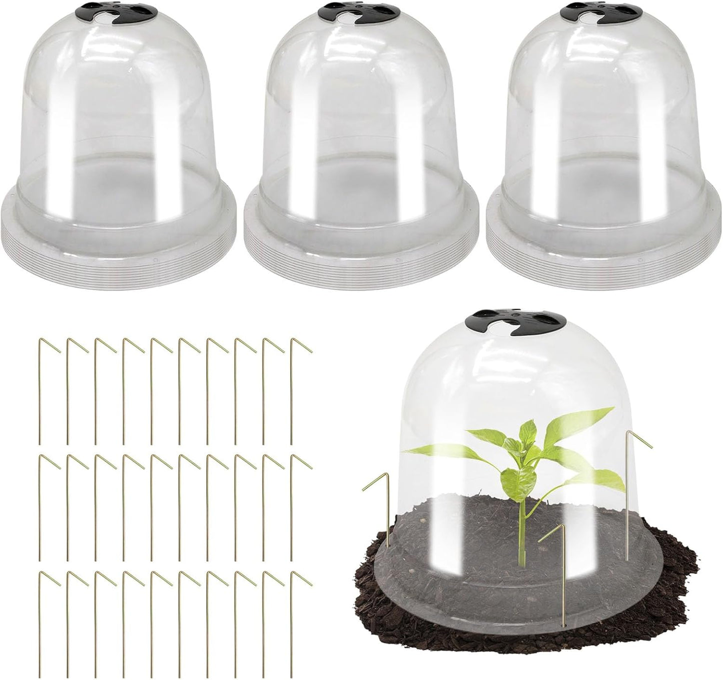 30Pcs Plant Protector Cover Round Plastic Garden Cloche Dome Plant Cover Mini Greenhouse, Garden Cloche Dome Plant Bell Cover for Outdoors Plants (7.7" Dia x 6.7" H with 90 Securing Pegs)