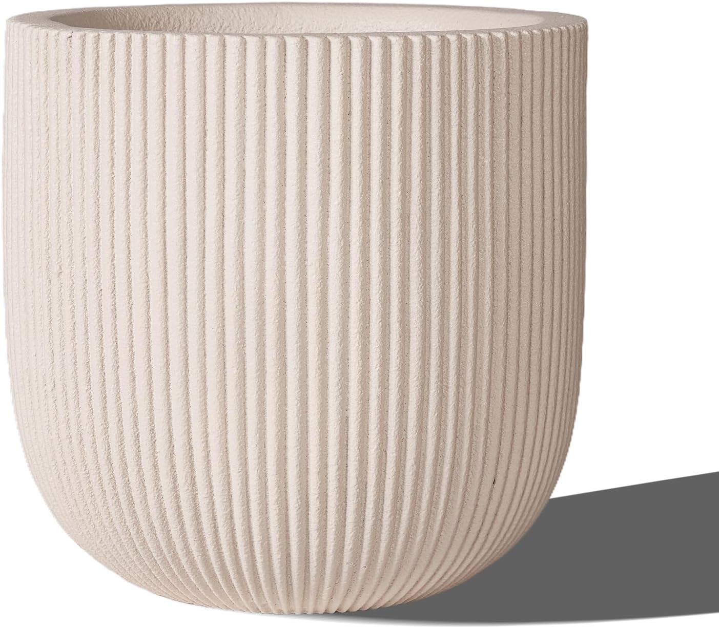 16 Inch Handmade Concrete Outdoor Planter - Classic Striped Design | Fiberglass & Composite Material | Durable for Commercial & Home Decor