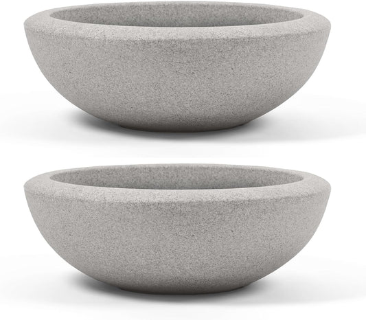 ARBORA 26" Santorini Bowl 2-Pack with Stone Blend Concrete Gray Finish - Polyresin Indoor and Outdoor Planters, Durable, Weatherproof, Lightweight, Large Plant Pots for Patio, Garden, Deck, Entryway