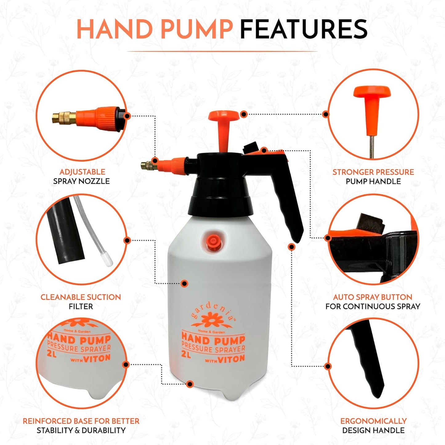 Handheld Pumping Sprayer Viton Seals Sprayers in Lawn and Garden, Spray Bottles for Cleaning Chemical Sprayer Continuous Spray Bottle for Plants 2L Plus (0.53 Gallon/68oz)