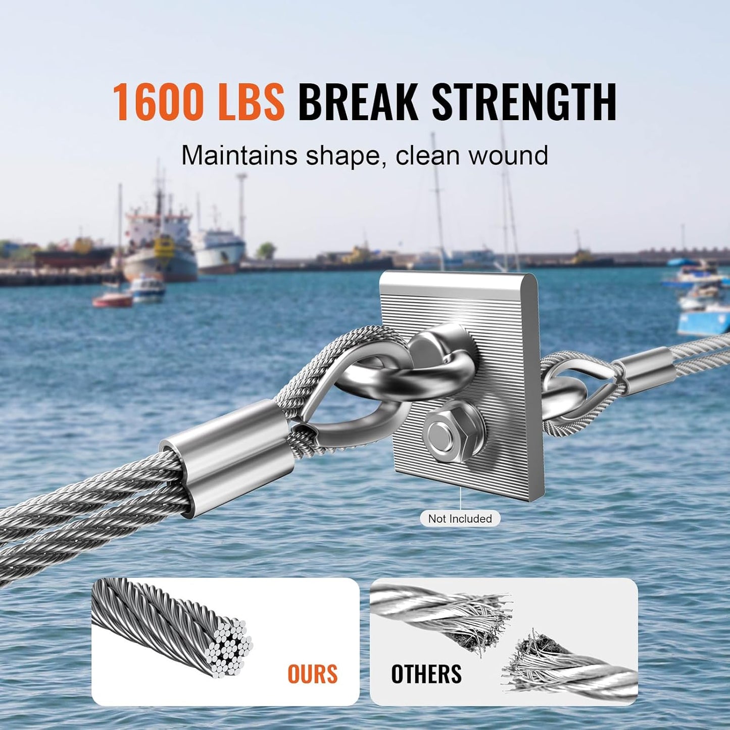 VEVOR 1/8 Stainless Steel Cable, 1/8 Wire Rope, 100 FT 316 Cable Wire 20 Sleeves & 10 Thimbles, 1600 lbs Breaking Strength, 7x7 Strands Marine Aircraft Grade for Handrail Stair Decking Fence Outdoors