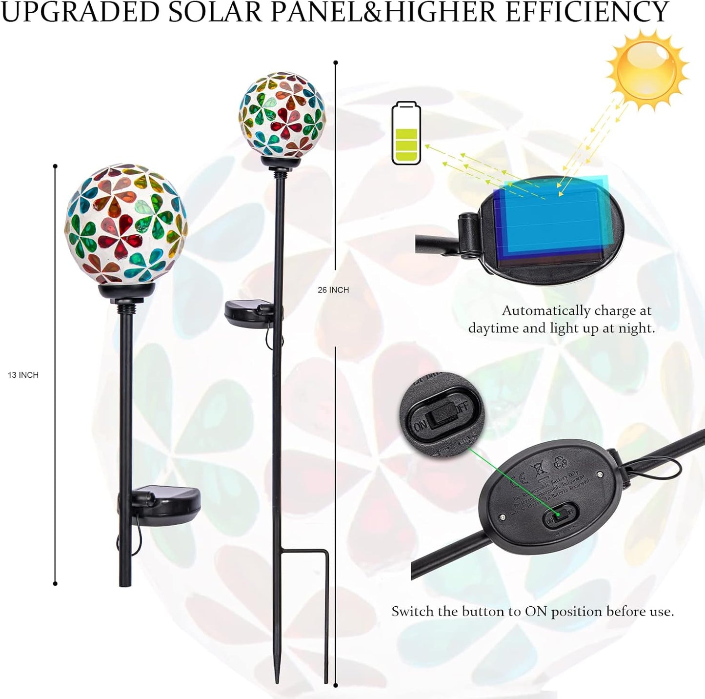 VCUTEKA Solar Garden Lights - Mosaic Solar Lights Outdoor Decor Pathway Light Waterpoof LED Stake Light for Landscape Lawn Patio Yard Decoration (Multicolor) 1 Pack