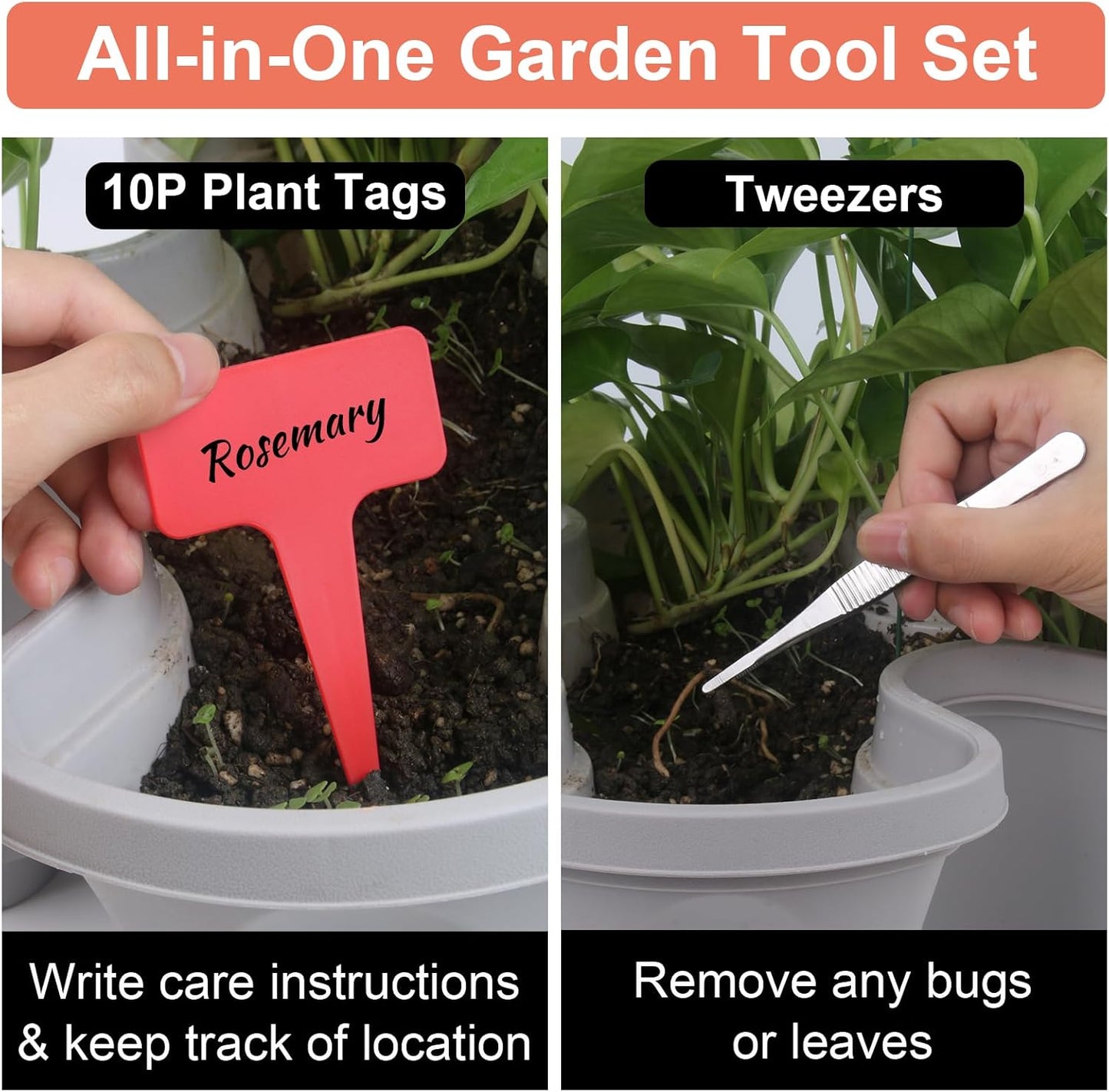 Vertical Planter, 5 Tier Stackable Strawberry Planter with Garden Tool Set, Movable Indoor/Outdoor Garden Herb Pot for Growing Vegetables and Succulents, Gray