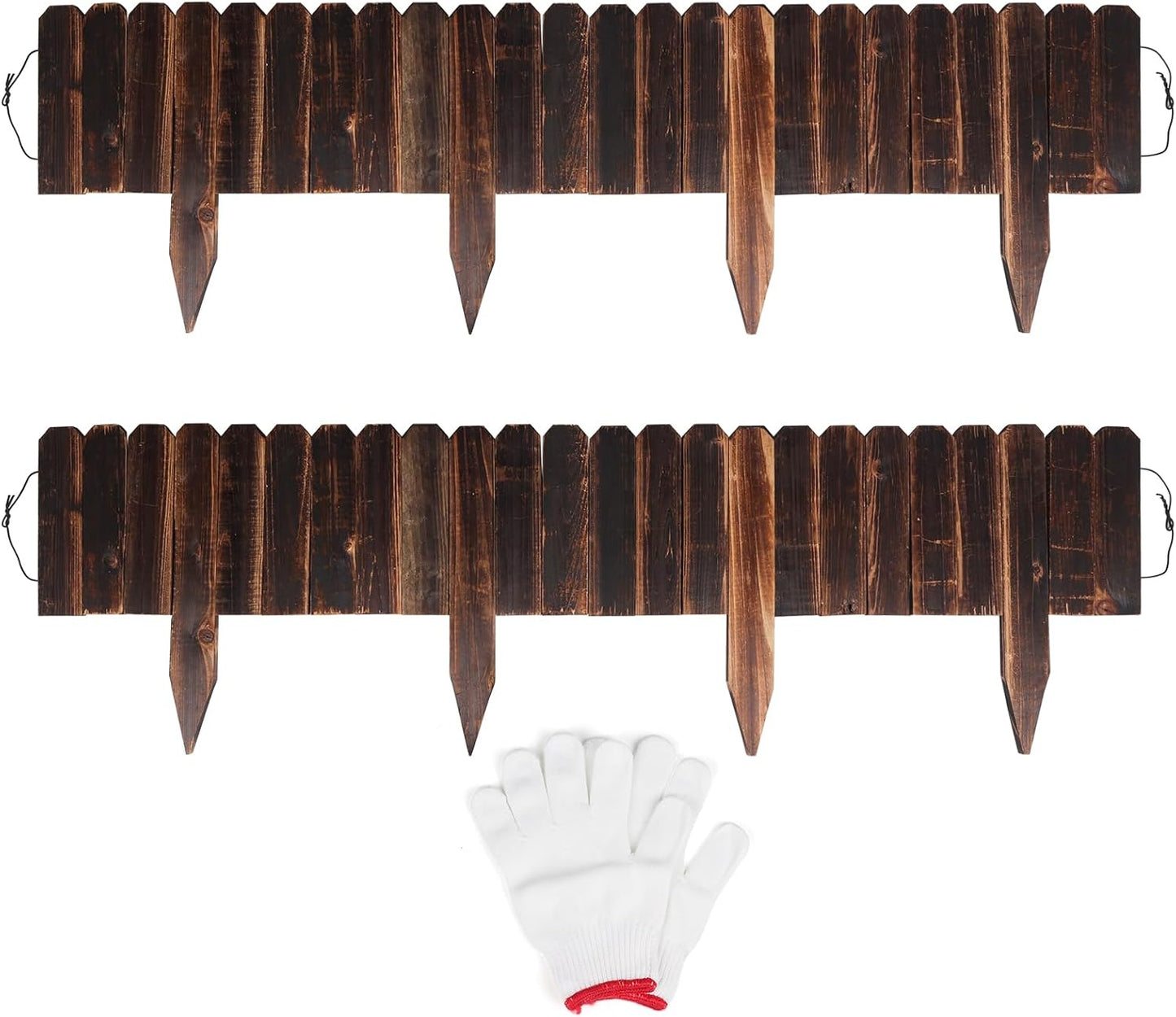 2 Pack Garden Wooden Fence Anti-Corrosive Outdoor Landscape Edging Flexible Decorative Border with a Pair of Gloves for Garden Yard Flower Tree Fence - 7.9'' H x 47'' L