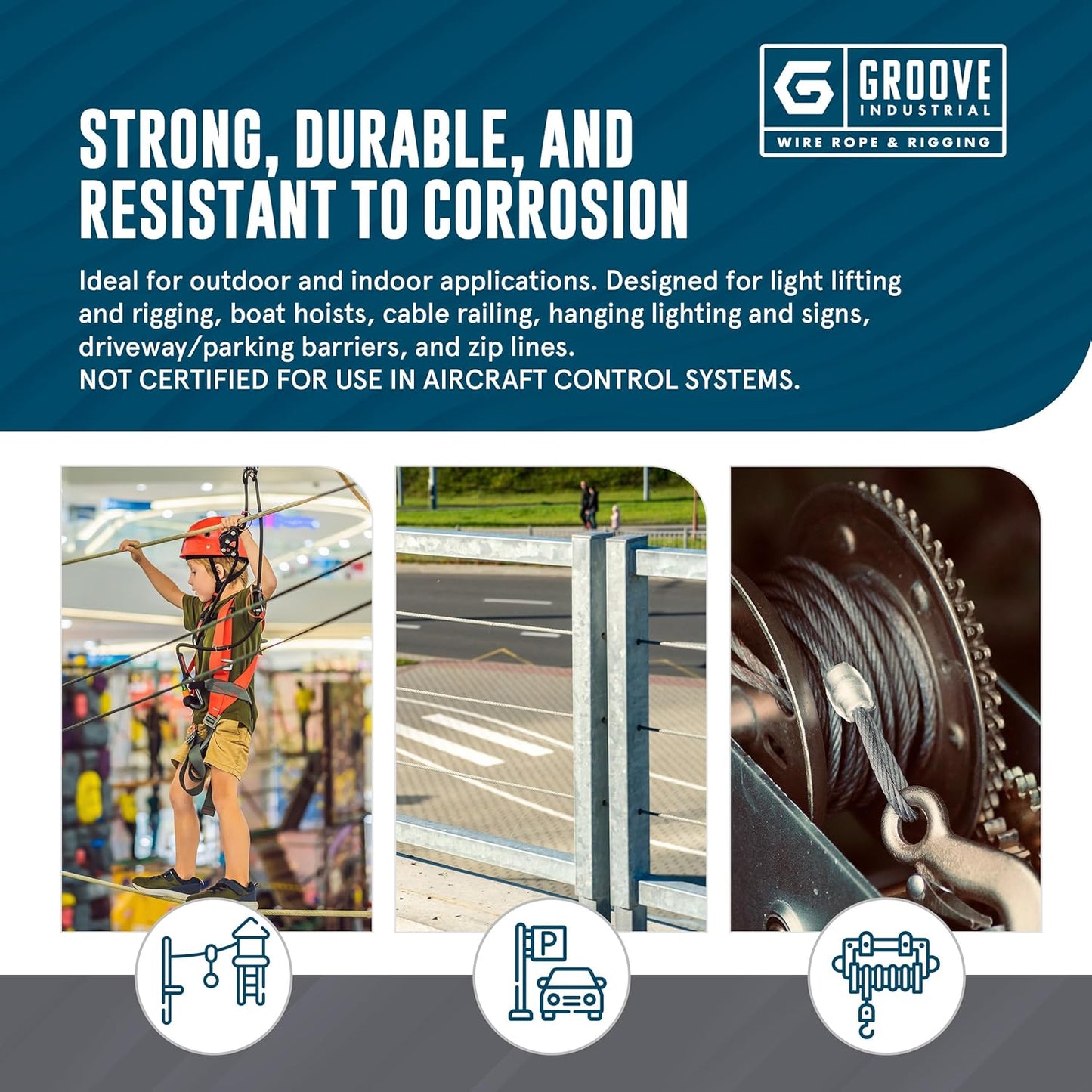 1/8’’ 7x19 Hot Dip Galvanized Aircraft Cable – Steel Wire Rope - 800 Feet