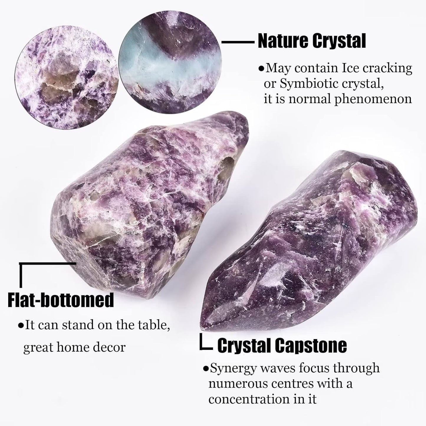 AMOYSTONE Purple Lepidolite Crystals Tower Flame Shaped Stone Energy Meditation Healing Crystal Home Decor 1.5-2.2 Pound