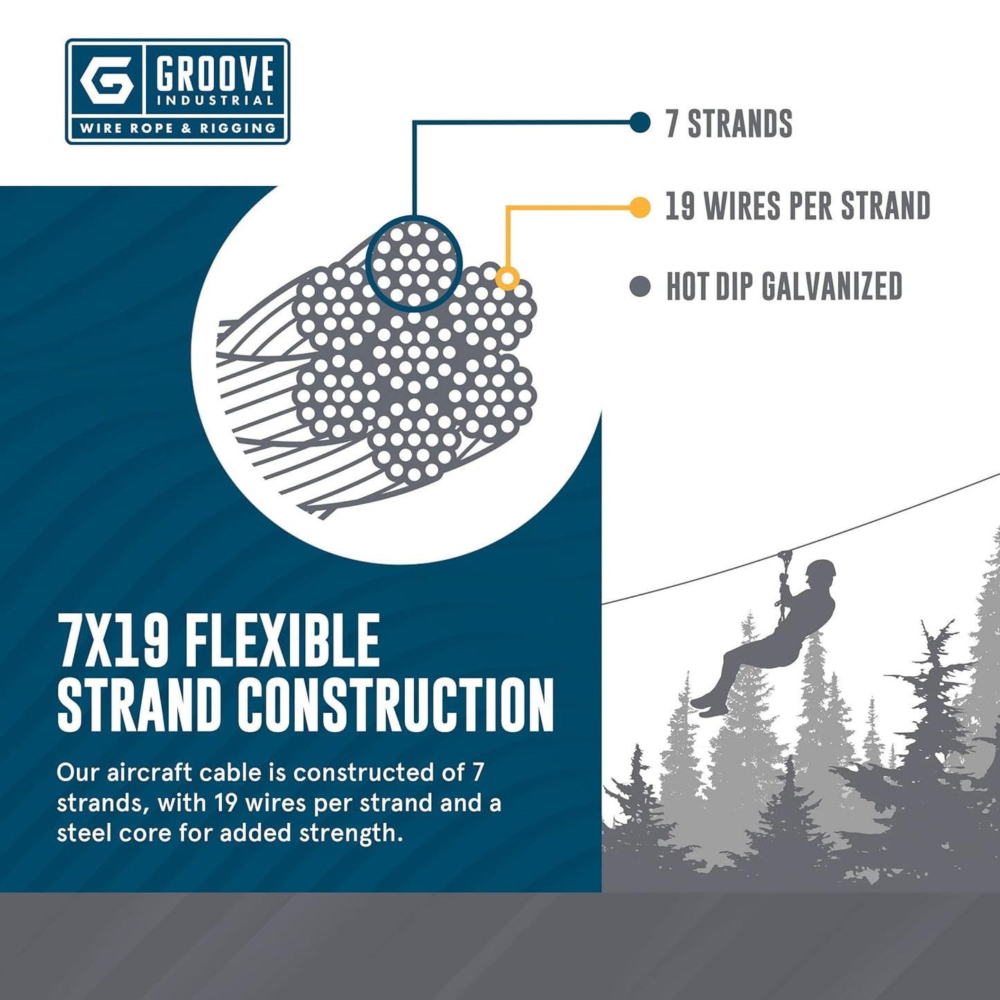 5/16’’ 7x19 Hot Dip Galvanized Aircraft Cable – Steel Wire Rope - 600 Feet