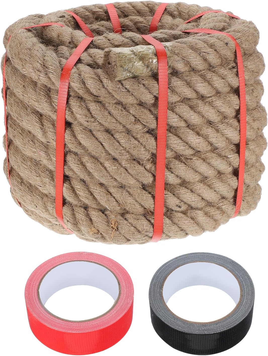 MECCANIXITY Jute Rope 1.3 Inch x 44ft, Thick Twine Rope Ropes Braided Jute Twine Natural Brown Burlap Cord String Heavy Twisted with Tapes for Decorative Crafts Railing Swing Tug of War
