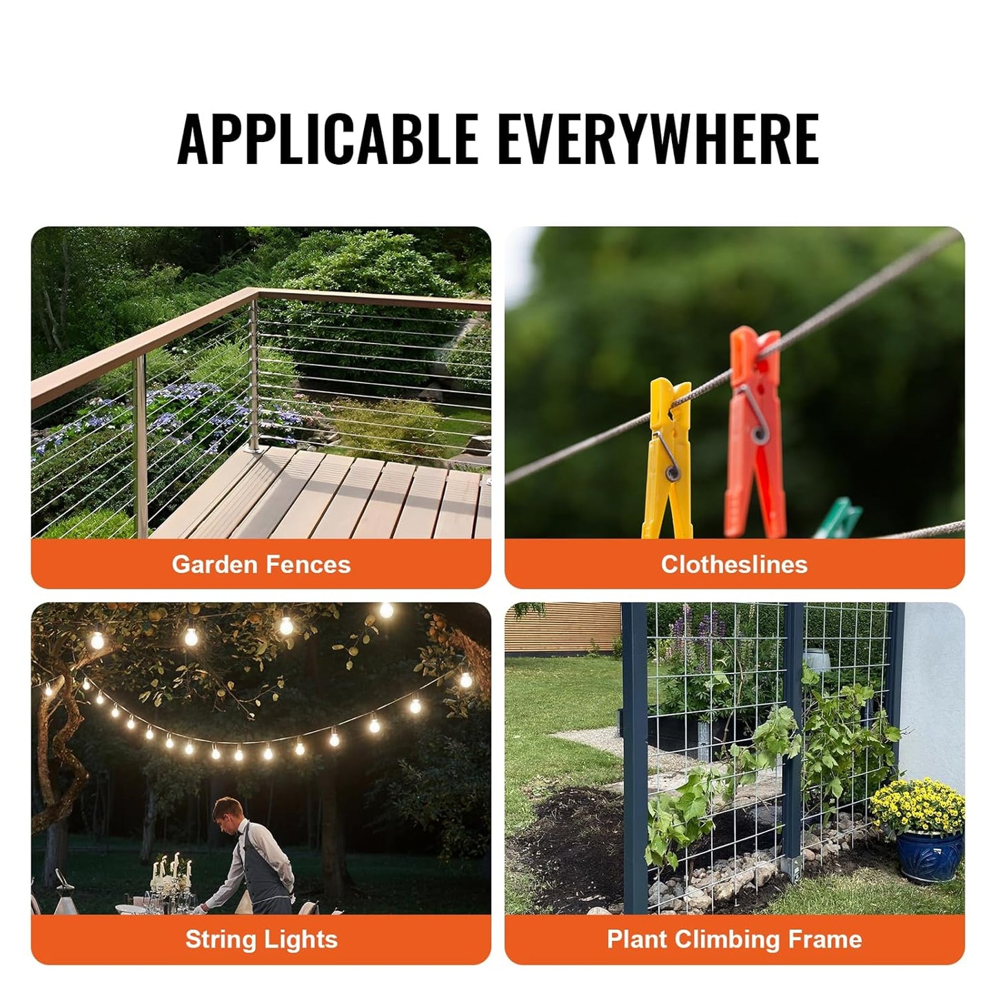 VEVOR 1/8 Wire Rope Kit, 100 FT Vinyl Coated 304 Stainless Steel Cable with 59 Accessories, Turnbuckles, 650 lbs Breaking Strength, Marine Aircraft Grade for Handrail Stair Decking Fence Outdoors