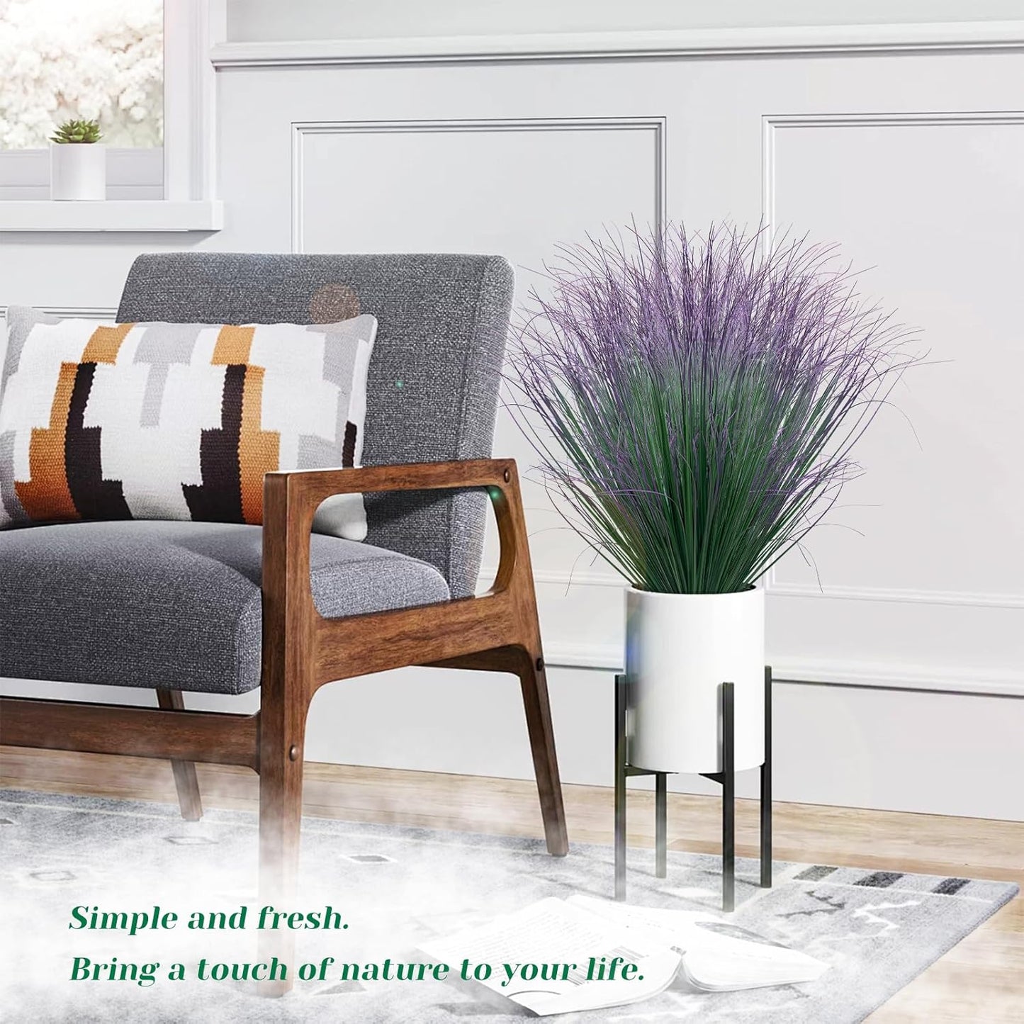 12Pcs Artificial Grass Plants, Faux Shrubs Wheat Grass, Artificial Tall Grass Fake Plants for Outdoor Decor,Artificial Greenery Stems Weed for Room Indoor Home Decor（Green Purple Tail）