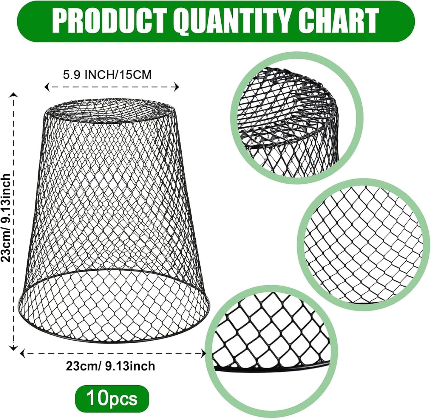 Chicken Wire Cloche Plant Covers - Garden Plant Cloche Metal Heavy Duty Plant Protectors from Animals for Keeping Bunnies Chicken Squirrels Birds Other Out (10, Black)