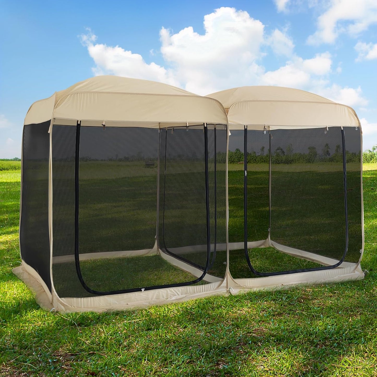 Alvantor Screen House Gazebo, 6-10-15 Person Pop Up Igloo Screened Canopy Tent with Mosquito Netting Sides, Instant UV Resistant Sun Shelter for Garden, Patio, Backyard