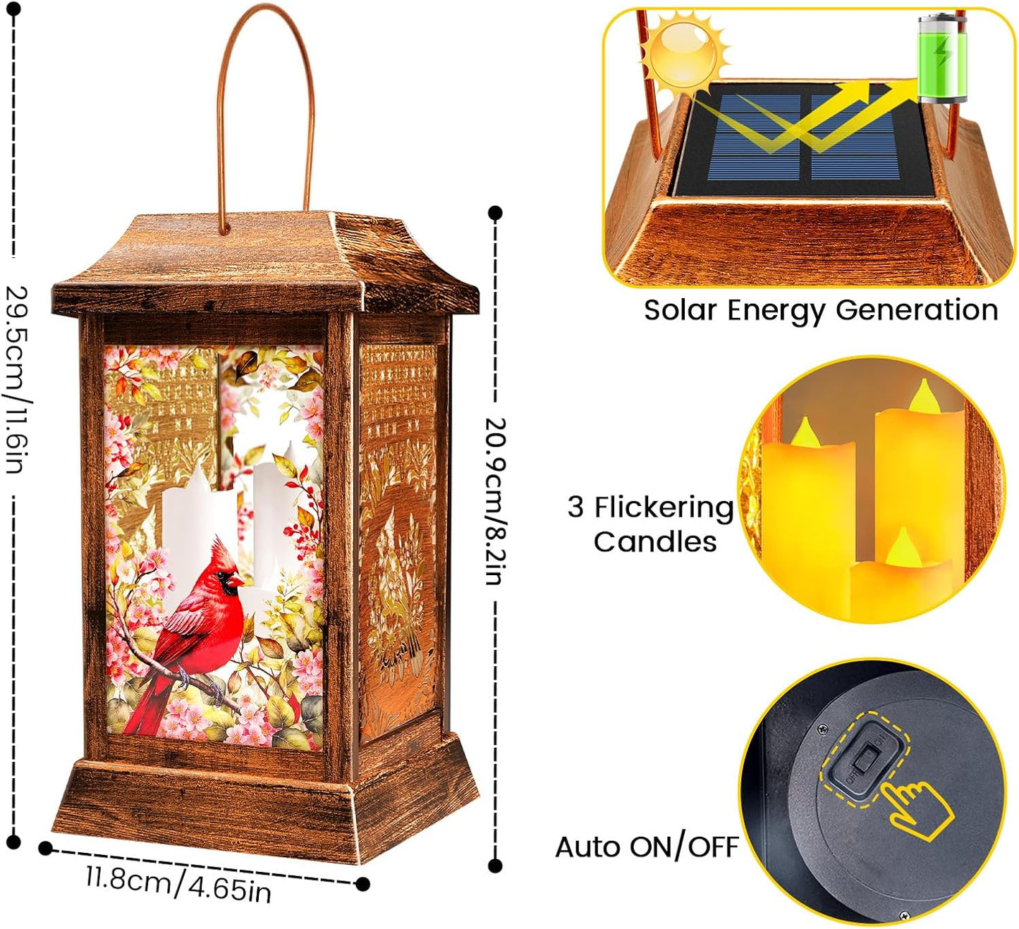 Cardinal Solar Lanterns Outdoor Hanging Lanterns, Metal Glass Garden Decor Solar Lights, Gifts for Women Mom Birthday Grandma Mothers Day, Waterproof Decorative Lantern for Outside Patio Yard