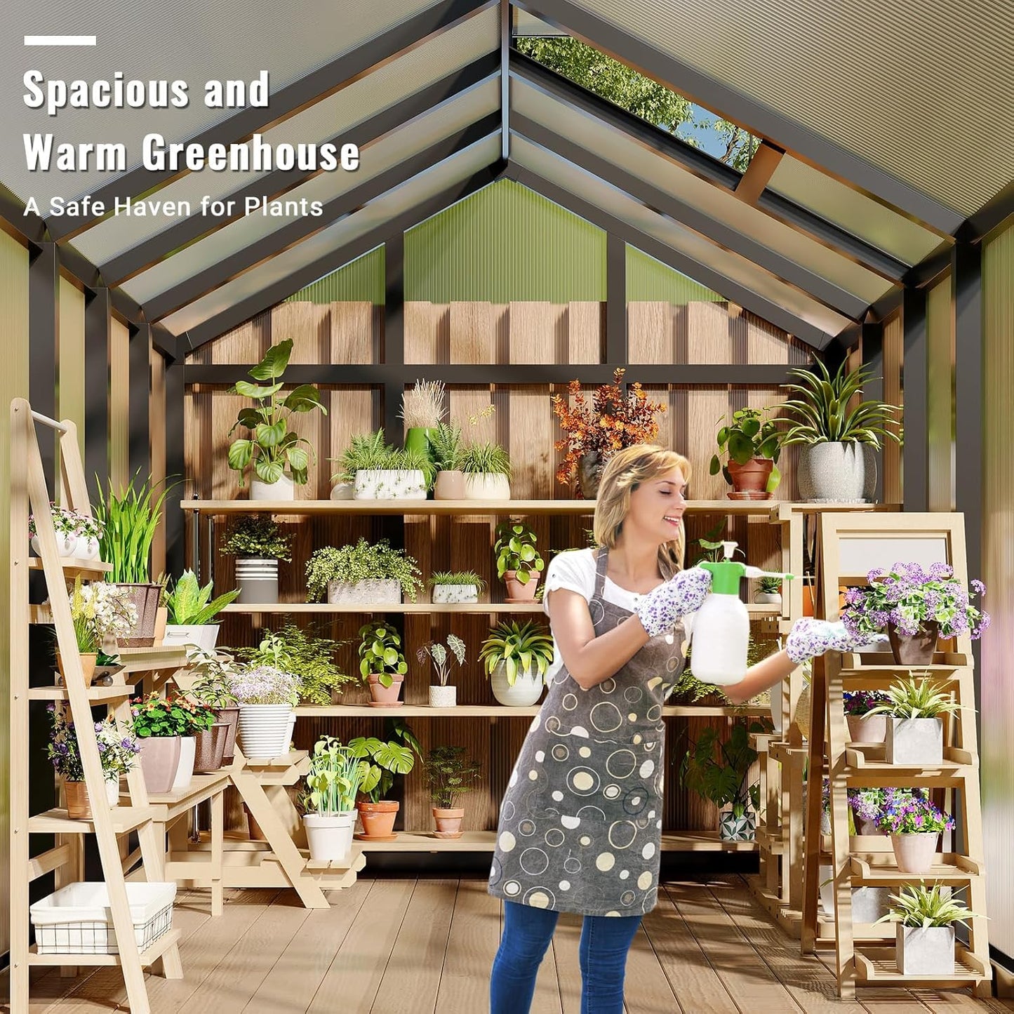 Greenhouse, 6x8 FT Greenhouse for Outdoors, Walk-in Green House with Ground Nails and Vent Windows, Sliding Lockable Door, Polycarbonate Green House for Outside Garden Backyard, Quick Setup, Black