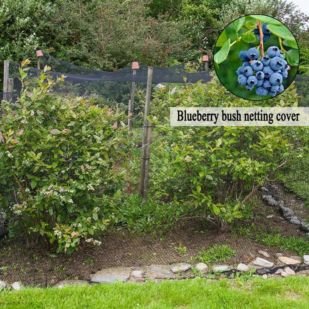 Junflying Bird Netting, 15x15 FT – 1/2" Mesh, Woven Black Netting for Garden Protection with Ties, Protects Vegetables, Fruit Trees, Blueberry Bushes & Strawberry Plants
