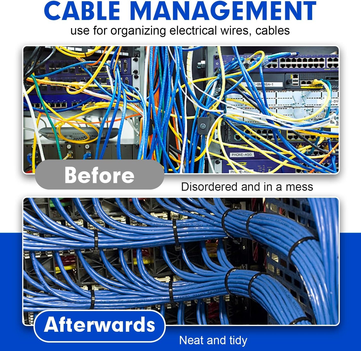 Zip Ties, RAZCC 1200pcs Black Cable Zip Ties 8 Inch, Heavy Duty Plastic Wire Ties with 50lb Tensile Strength, Self-Locking Black Nylon Tie Wraps for Indoor and Outdoor