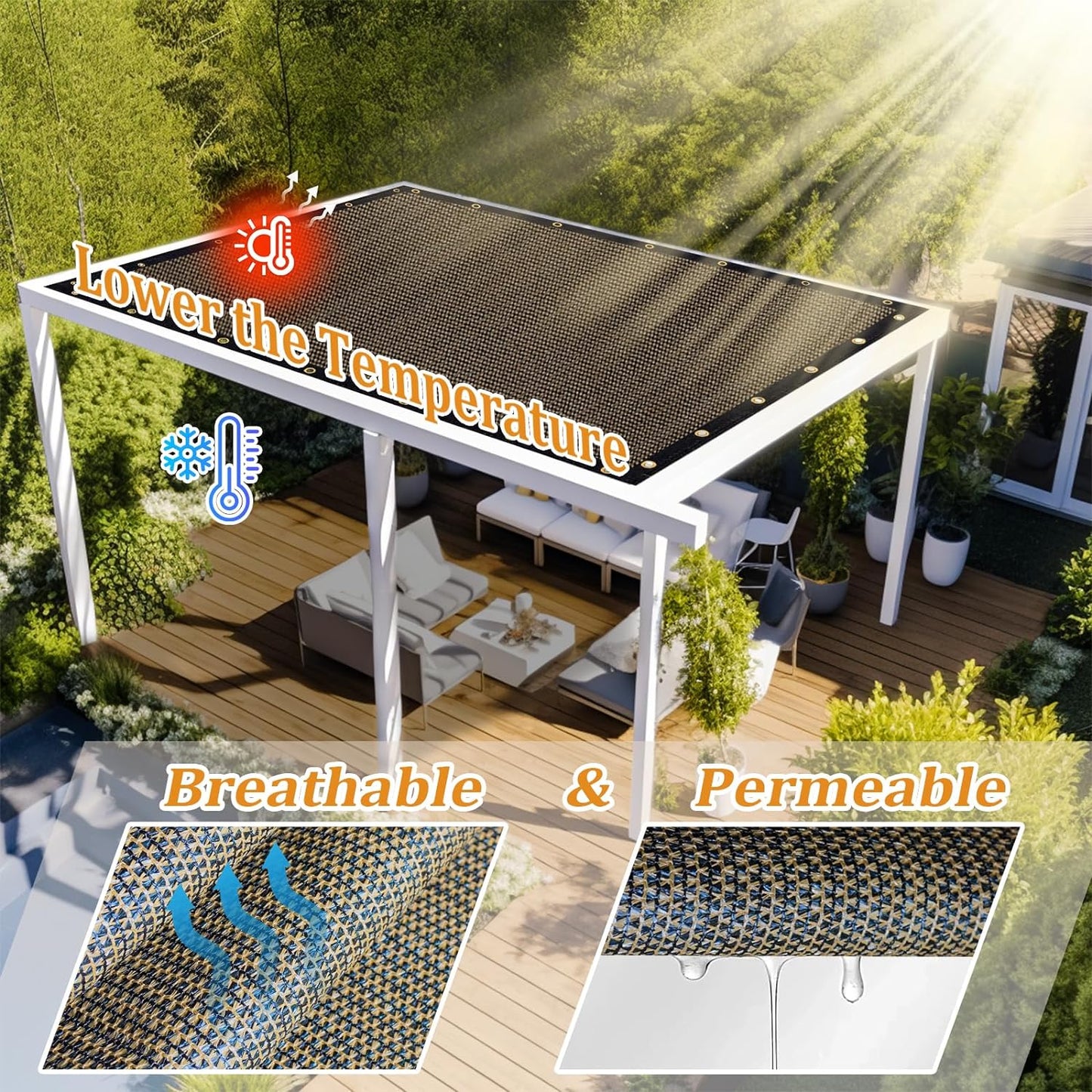 Shade&Beyond Customized Size 5' X 18' Shade Cloth with Grommets, 90% UV Protection UV Protection Mesh Tarp Sun Screens for Patio GN01, Mocha