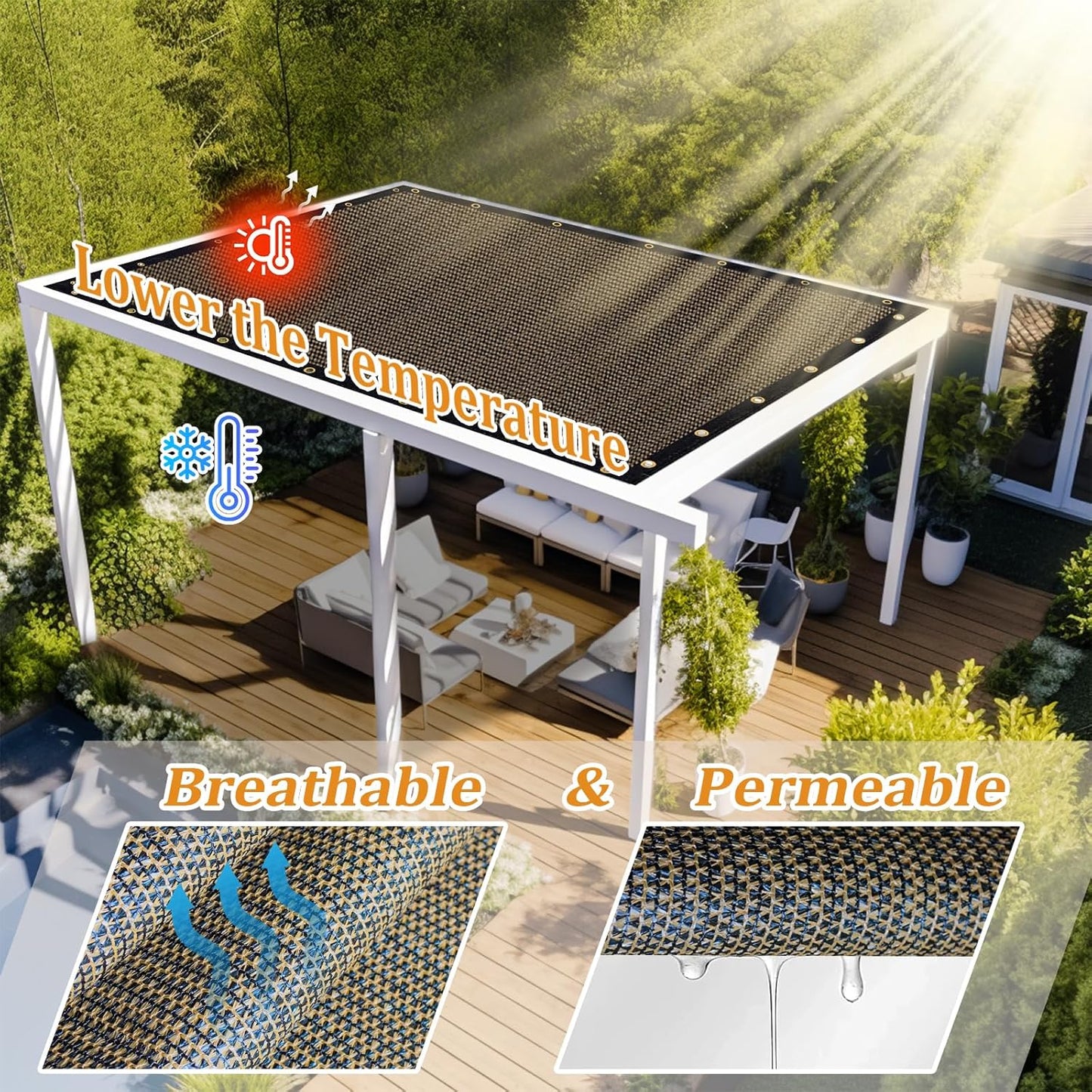 Shade&Beyond Customized Size 7' X 12' Shade Cloth with Grommets, 90% UV Protection UV Protection Mesh Tarp Sun Screens for Patio GN01, Mocha