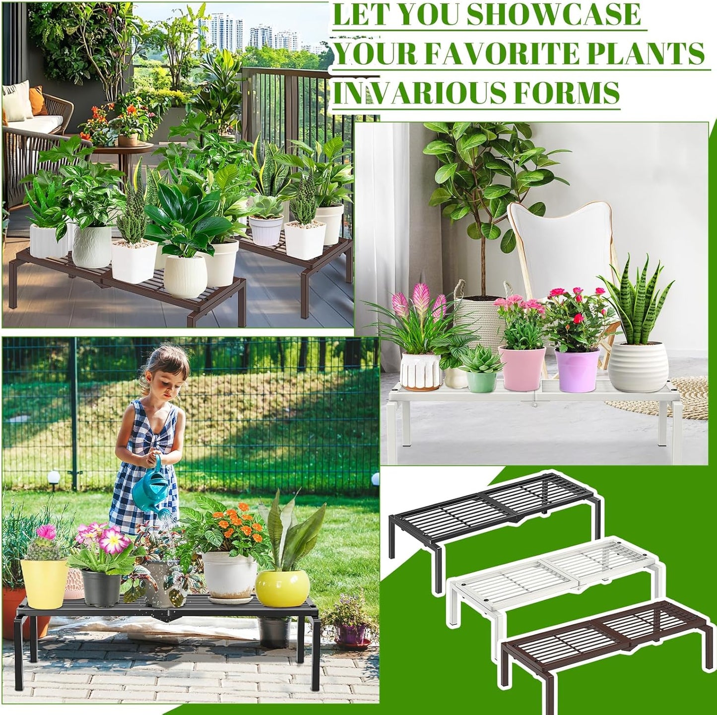 1 Tier Metal Plant Stand Indoor Outdoor, Potted Multiple Flower Pot Holder Rack Plant Shelf, Heavy Duty Planter Display Shelving for Patio Balcony Garden Living Room Decorative (White)