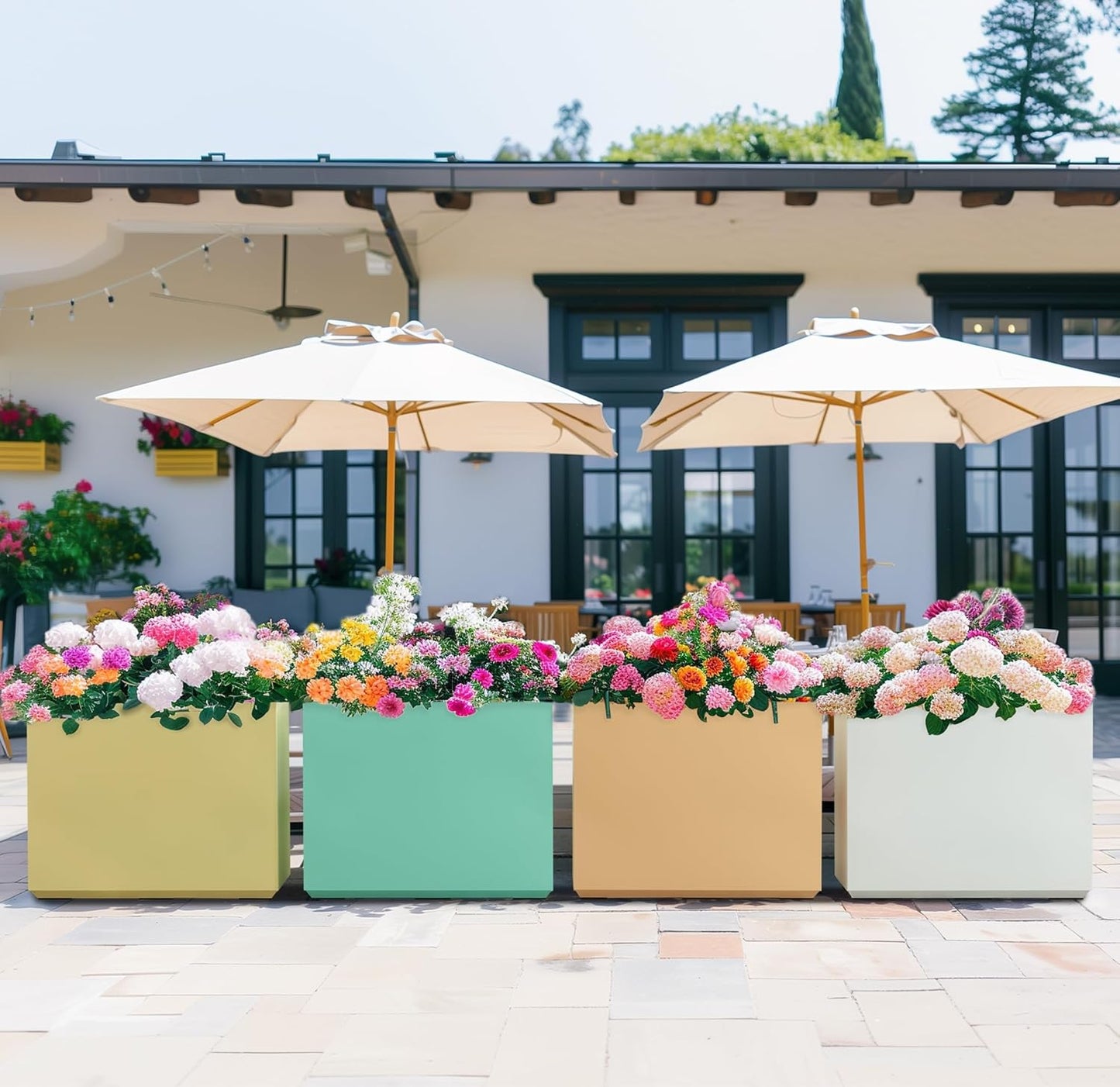 Metallic Heavy Outdoor Planter Box, Span Planter, Long and Tall Divider Planter, 30Lx10Wx24H, Aqua Blue, No Assembly 30.8 Pounds