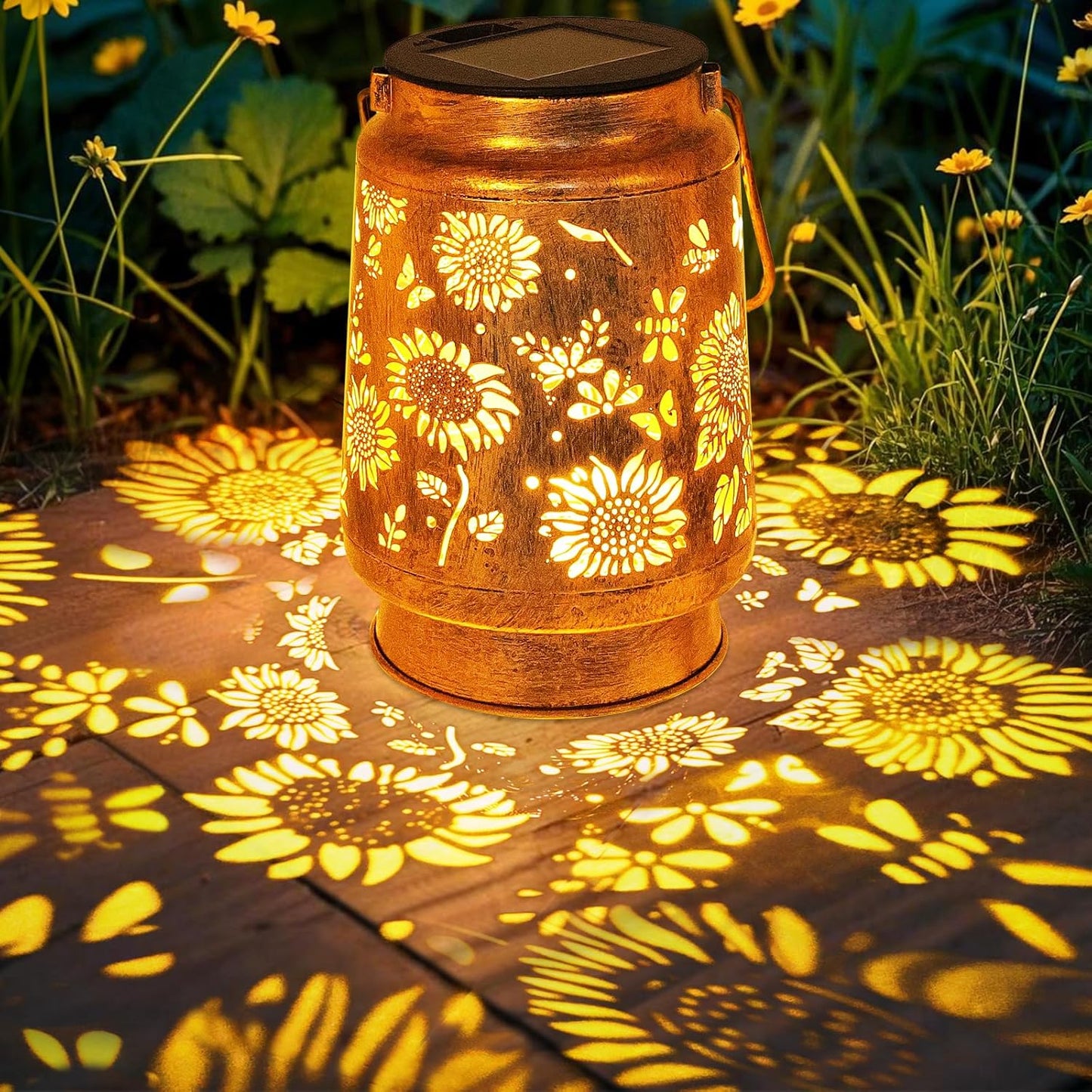 Sunflower Solar Lanterns Garden Decor, Birthday Gifts for Women Mom Grandma Metal Hanging Solar Lights Outdoor Waterproof LED Decoration with Shepherd Hook Outside for Garden Yard Patio Fall Decor